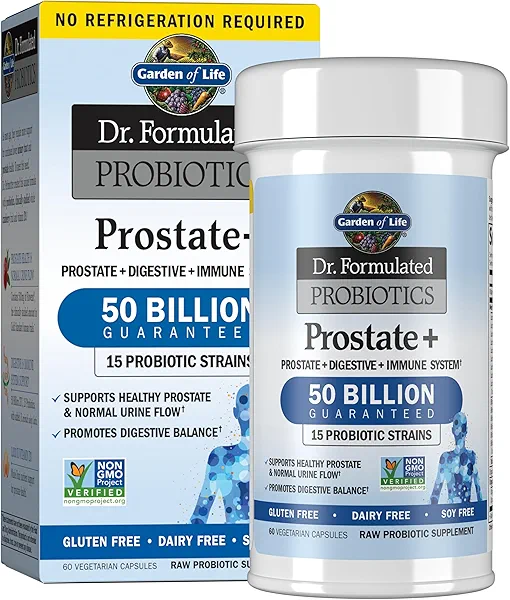 Garden of Life Dr. Formulated Probiotics Prostate+ - Acidophilus and Probiotic Supports Healthy Prostate and Digestive Balance - Shelf Stable - Gluten, Dairy, and Soy-Free - 60 Vegetarian Ca