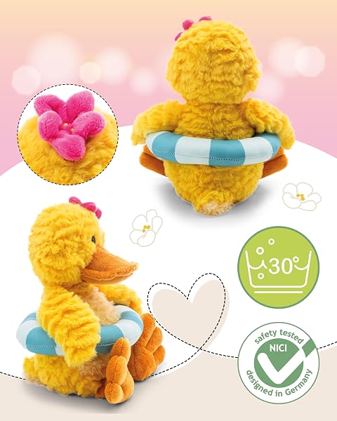 NICI Pooline Morbida paperella di peluche, con salvagente, per coccole e giochi, per bambini e adulti, fantastica idea regalo, 35 cm, giallo - 62898 - 3