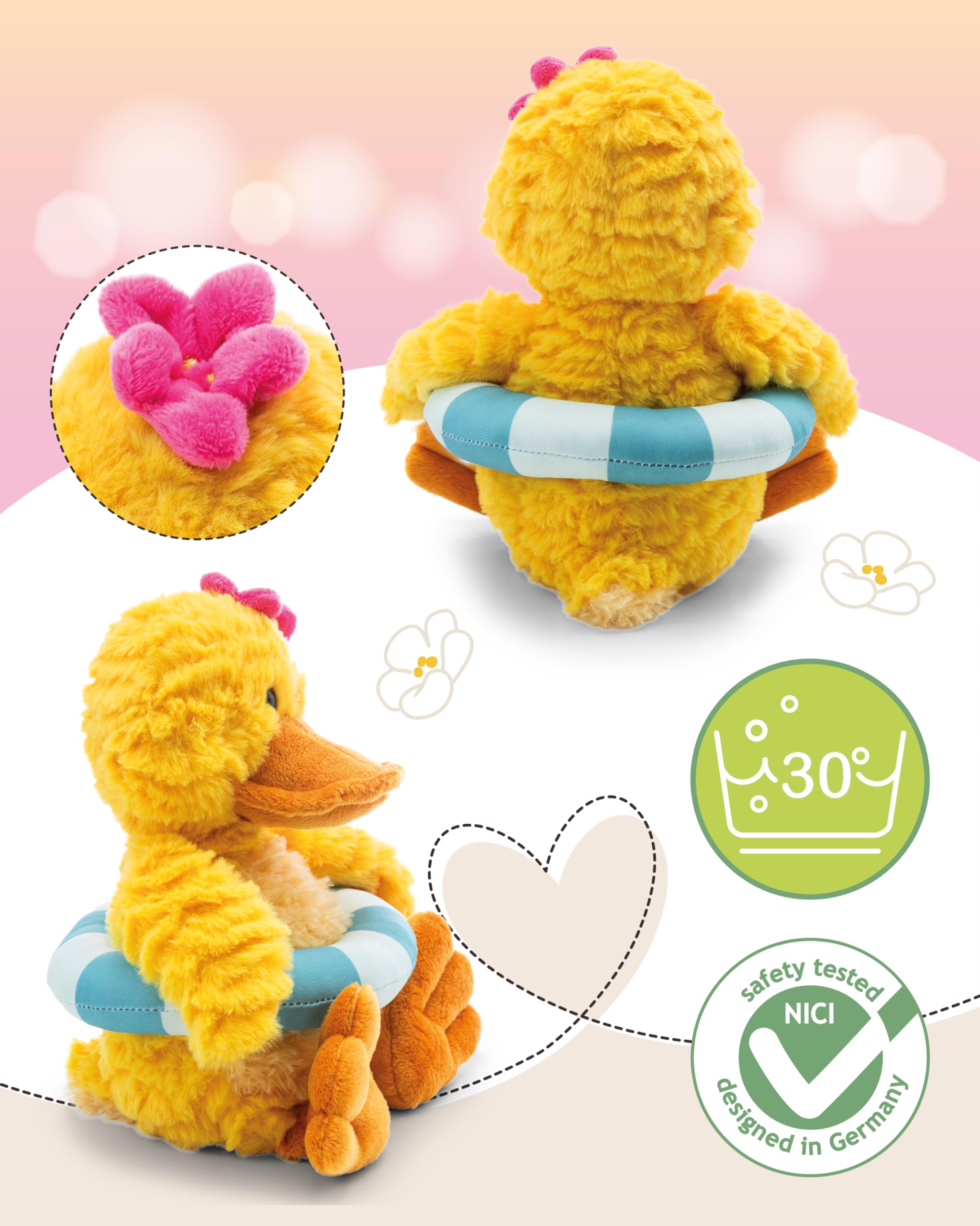 NICI Pooline Morbida paperella di peluche, con salvagente, per coccole e giochi, per bambini e adulti, fantastica idea regalo, 35 cm, giallo - 62898 - 3