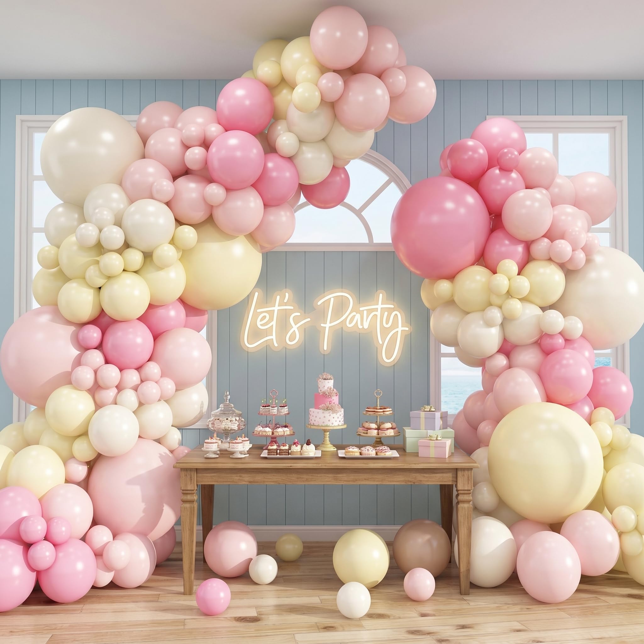 Kit di 400 palloncini rosa e giallo, 45,7 cm, 30,5 cm, diverse dimensioni, rosa pastello, giallo, rosa chiaro, sabbia, bianco, palloncini in lattice per compleanno, orso, baby shower, decorazioni per