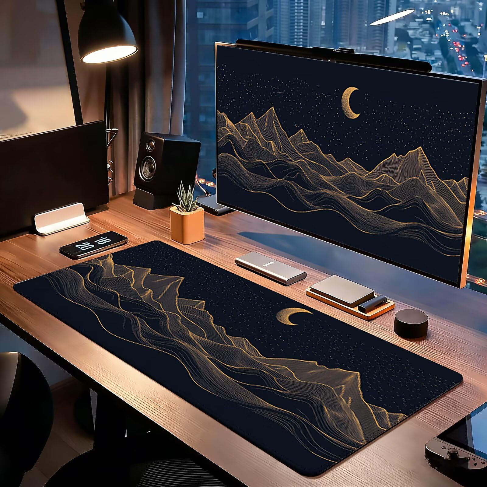 Tappetino Mouse Gaming, 1200x600mm Tappetino Mouse XXL nero 0c0-291 | Mouse Pad Grande, Ottimizzato per i Sensori da Gioco, Migliora Precisione e Velocità, per Mac e PC, luna