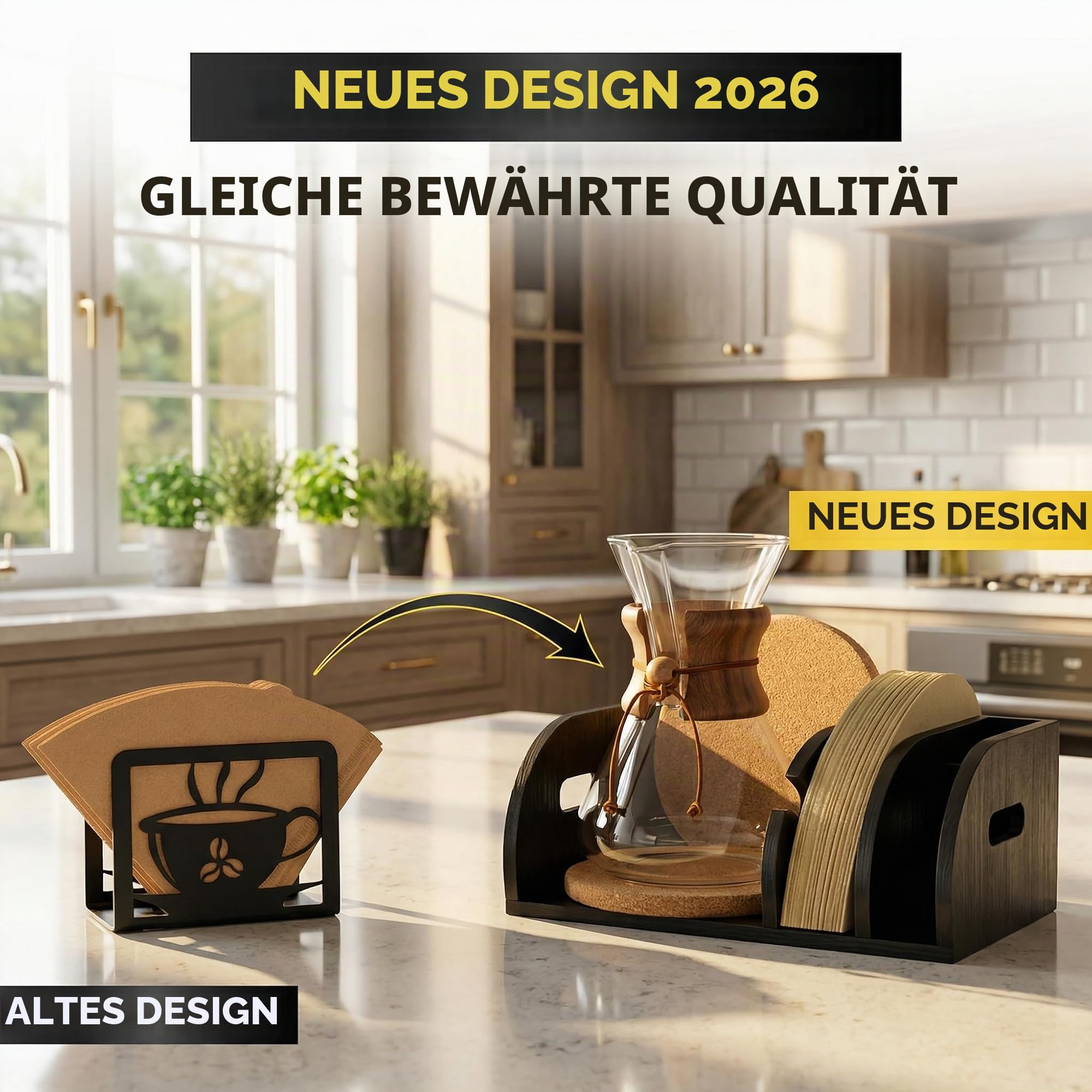 3er-Set: Kaffeefilterhalter + Löffel + Beutel für gemahlenen Kaffee - Schwarz - Ideal als Filterkaffeemaschine/Küchenecke/Geschenkidee (Filtertütenhalter Halter für Kaffeefilter Filtertüten-Spender)