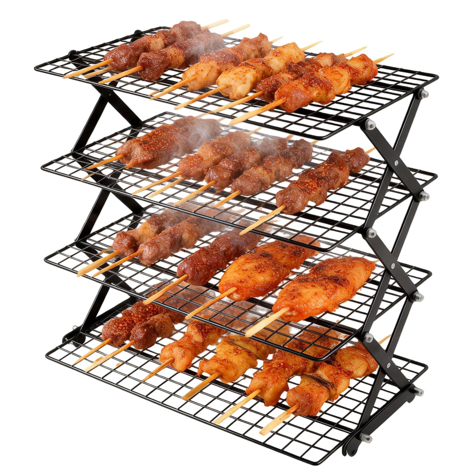 Rejilla de enfriamiento apilable de 4 niveles, rejilla de enfriamiento para tartas, plegable, rejilla para hornear con protección contra fugas, parrilla ajustable de acero inoxidable para