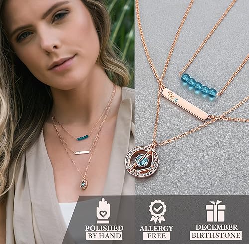 Miniatura 4 de Delicados collares del zodiaco en capas para mujer chapado en oro rosa de 18 quilates collar multicapa con colgante en Y horóscopos de cristales de