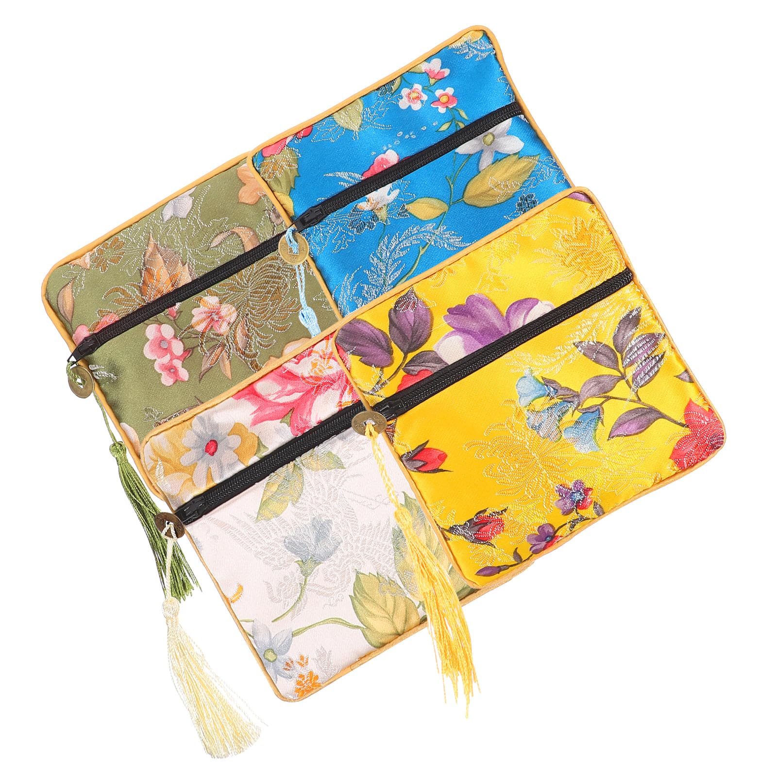LUOZZY 4pcs Chinese Embroidery Storage Pouch Portable Jewelry Carrying Bag with Zipper Tassel Jewelry Purse Jewelry Supplies