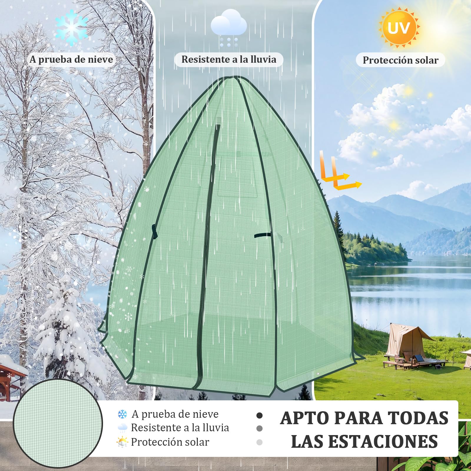 WOLTU Mini Invernadero Jardín, Puerta de Cremallera, Verde, 160x160x180cm | PE 130gsm; Semi-Transparentee; Ventana; Alfombrilla; Balcón/Terraza; Patio