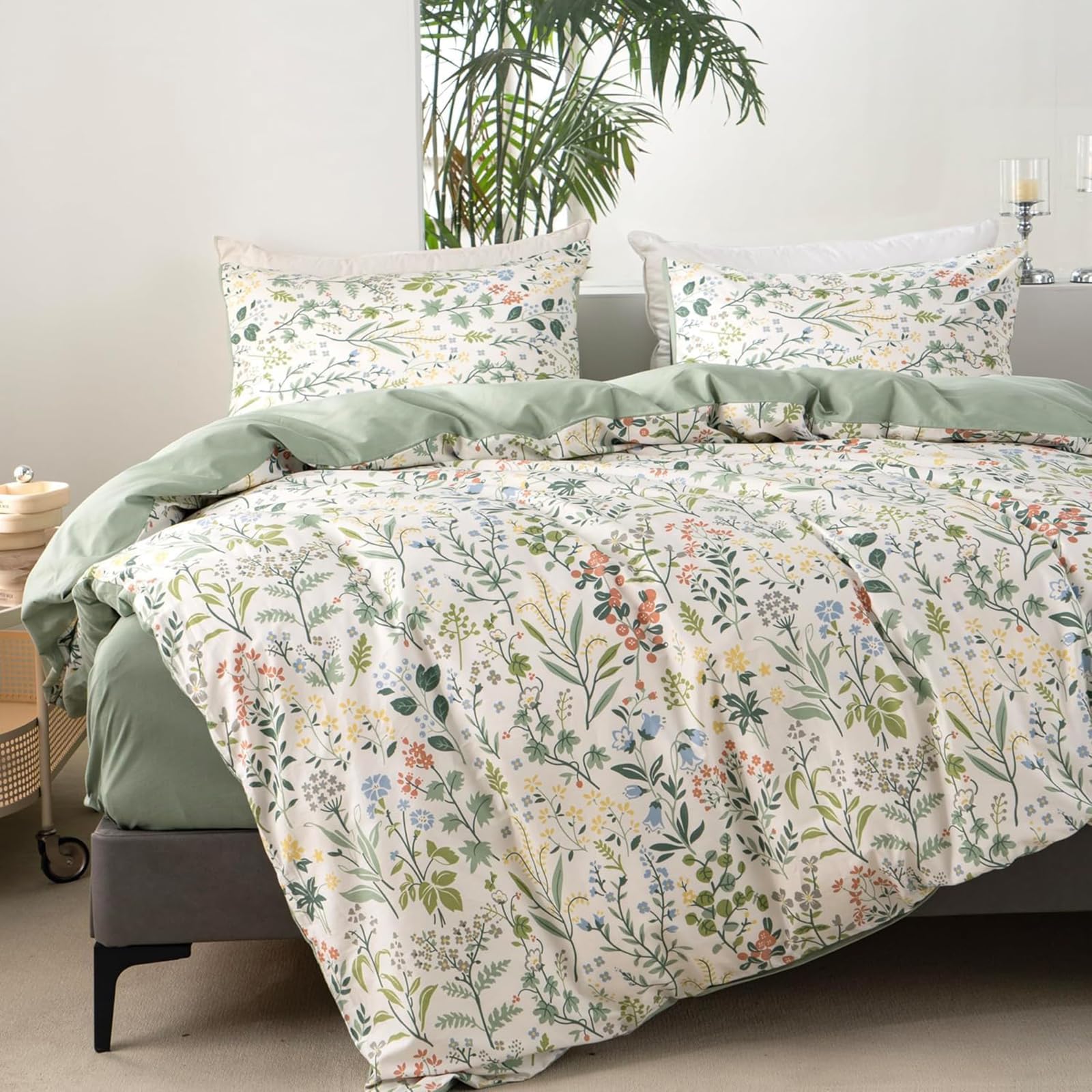 Tabeskly Girls Flora Flower Bedding Double Duvet Cover Sets Bed Zipper Sage Green Multicolor 200200cm - Image 3