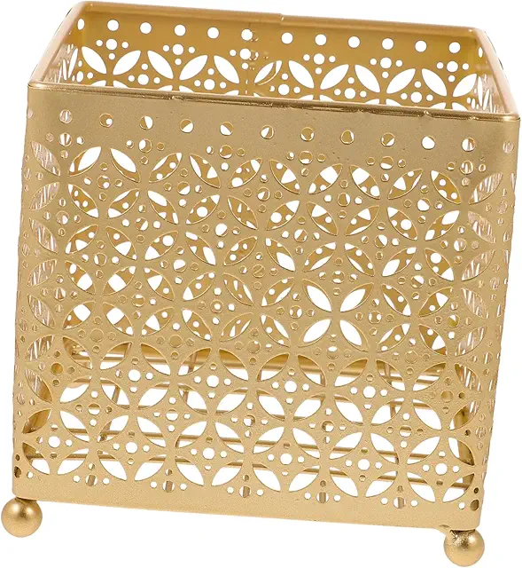 Cesto Dourado de Metal para Organização de Maquillaje e Acessórios