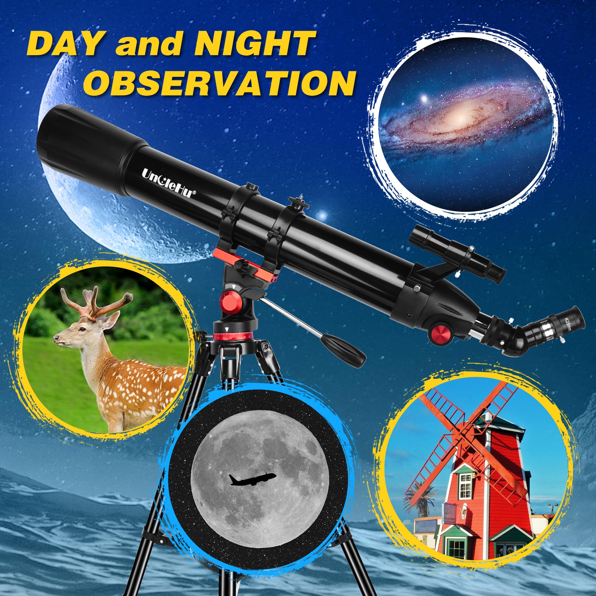 Telescopio per astronomia adulti principianti, 36X-450X, telescopi astronomici rifrattori portatili professionali da 90mm di apertura/900mm con treppiede&adattatore per telefono&borsa da trasporto