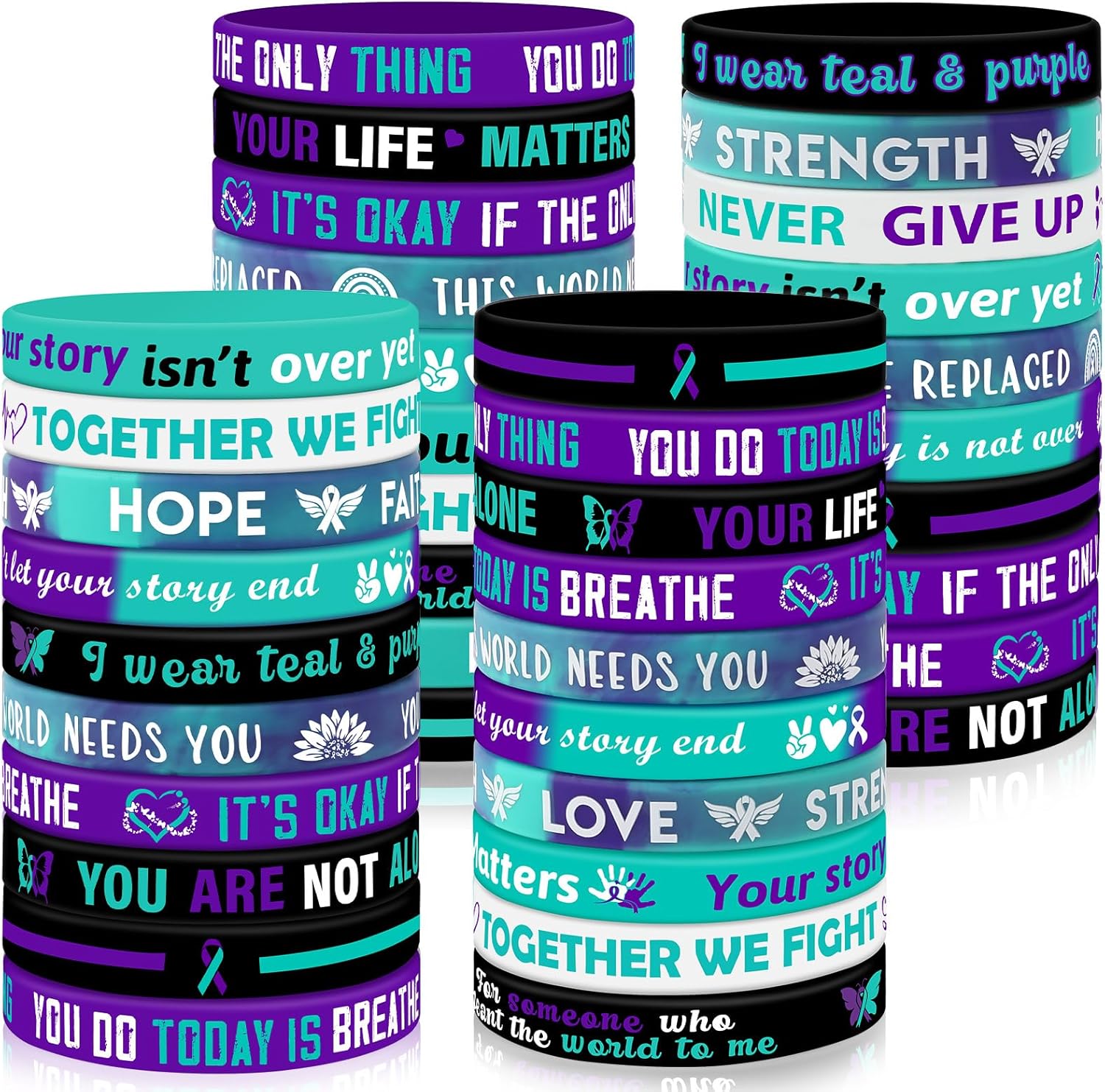JUNEBRUSHS 120pcs Autism Awareness Silicone Bracelets Puzzle Pieces Ribbons Pattern Inspirational Motivational Rubber Wristbands for Autism Awareness Birthday Decoration Kids Party Favor Gift Supplies