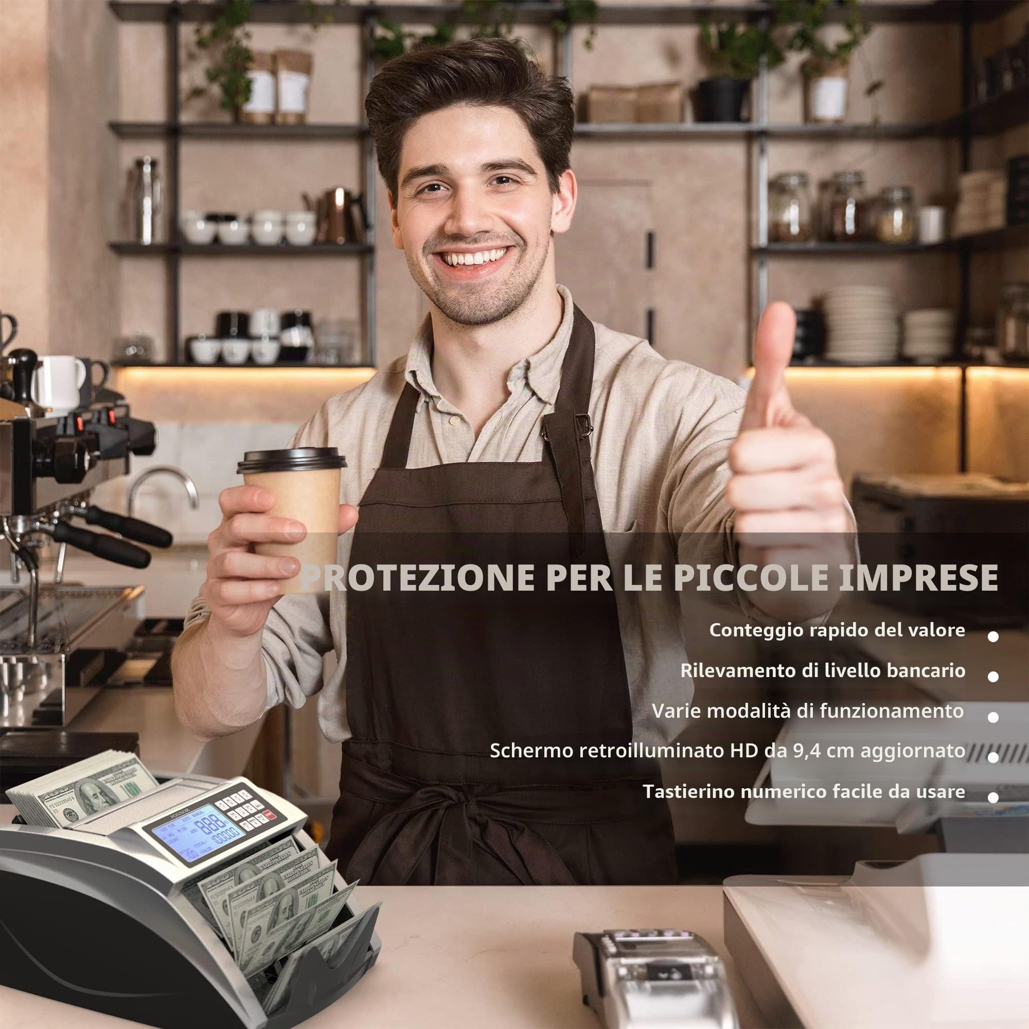 Contatore di denaro PONNOR con valore conteggio banconote, dollaro, euro con UV/MG/IR/DD/DBL/HLF/CHN rilevamento contraffazione, conteggio banconote, grande display LCD