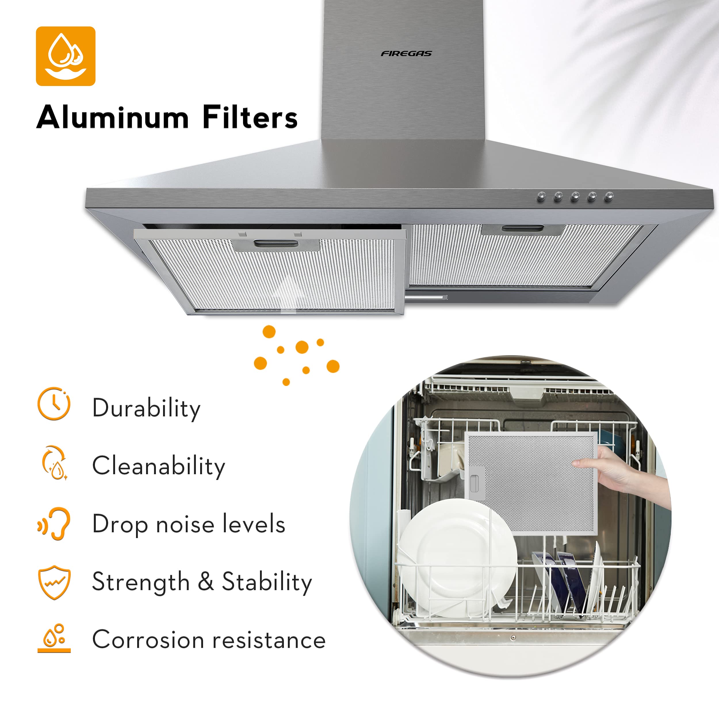 FIREGAS Cooker Hoods 60cm with Carbon Filters 308m³/h Stainless Steel Extractor Hood Recirculating Cooker Hood 600mm Kitchen Extractor Fan,Silver — view 6