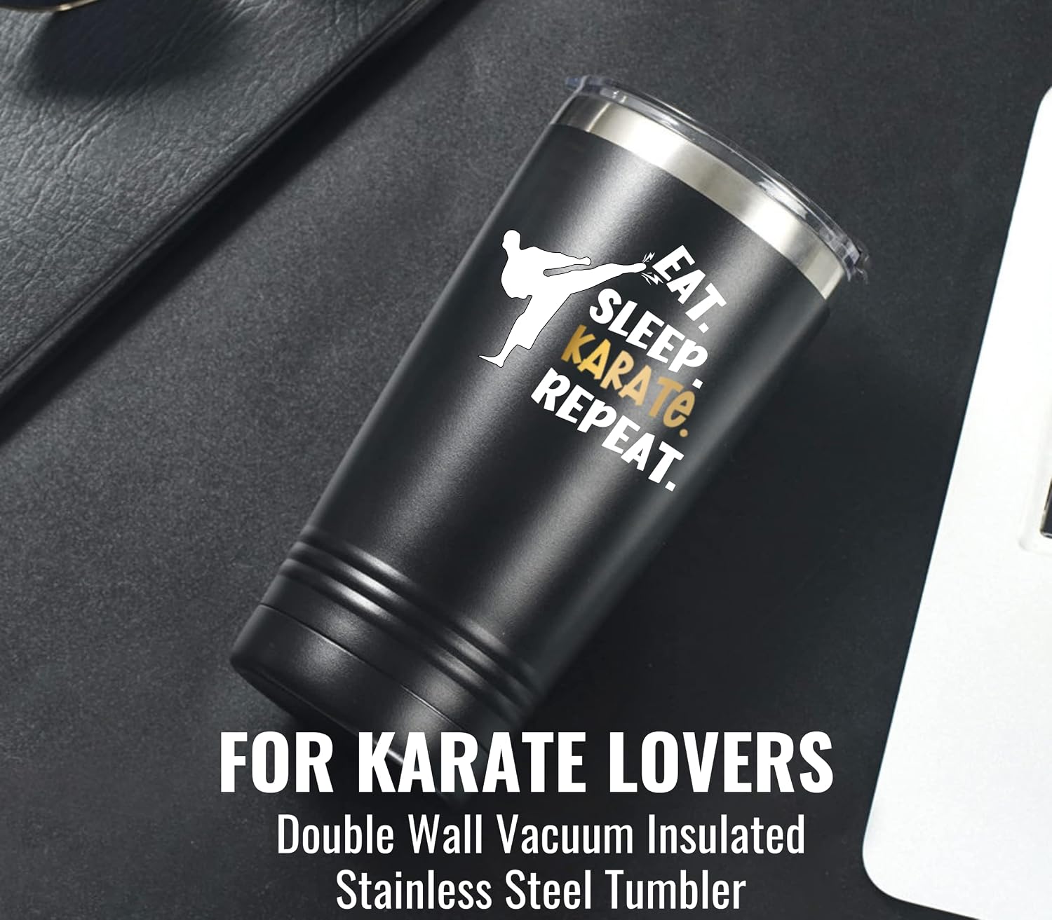 Onebttl Karate Gifts,Karate Day Gifts for Boys,Men and Women on Birthday and Christmas,Stainless Steel Insulated Tumbler - EAT SLEEP KARATE REPEAT BLK