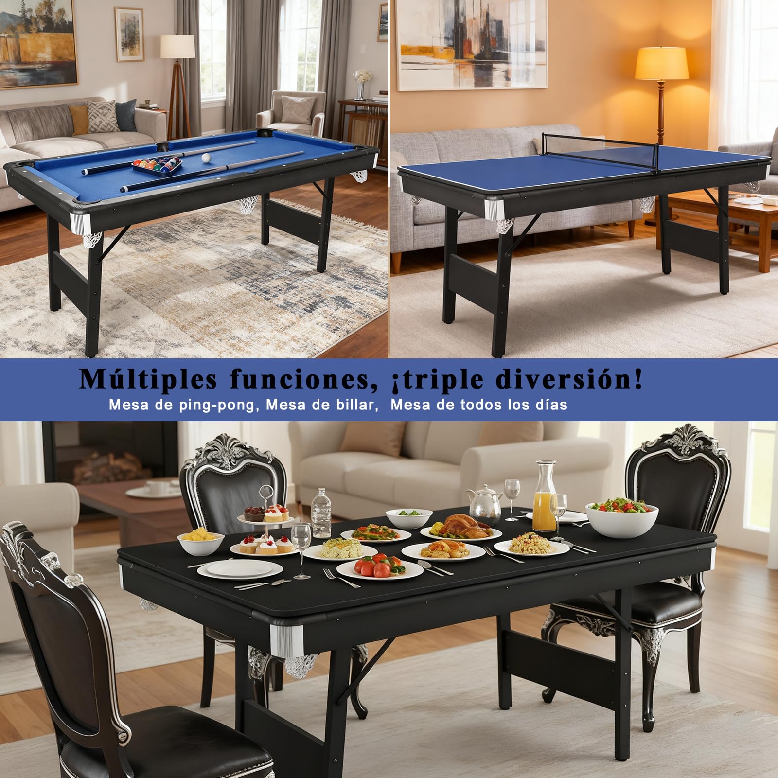 HLC Mesa de billar plegable, mesa de billar, billar, mesa multifunción con accesorios, adecuada para el hogar.