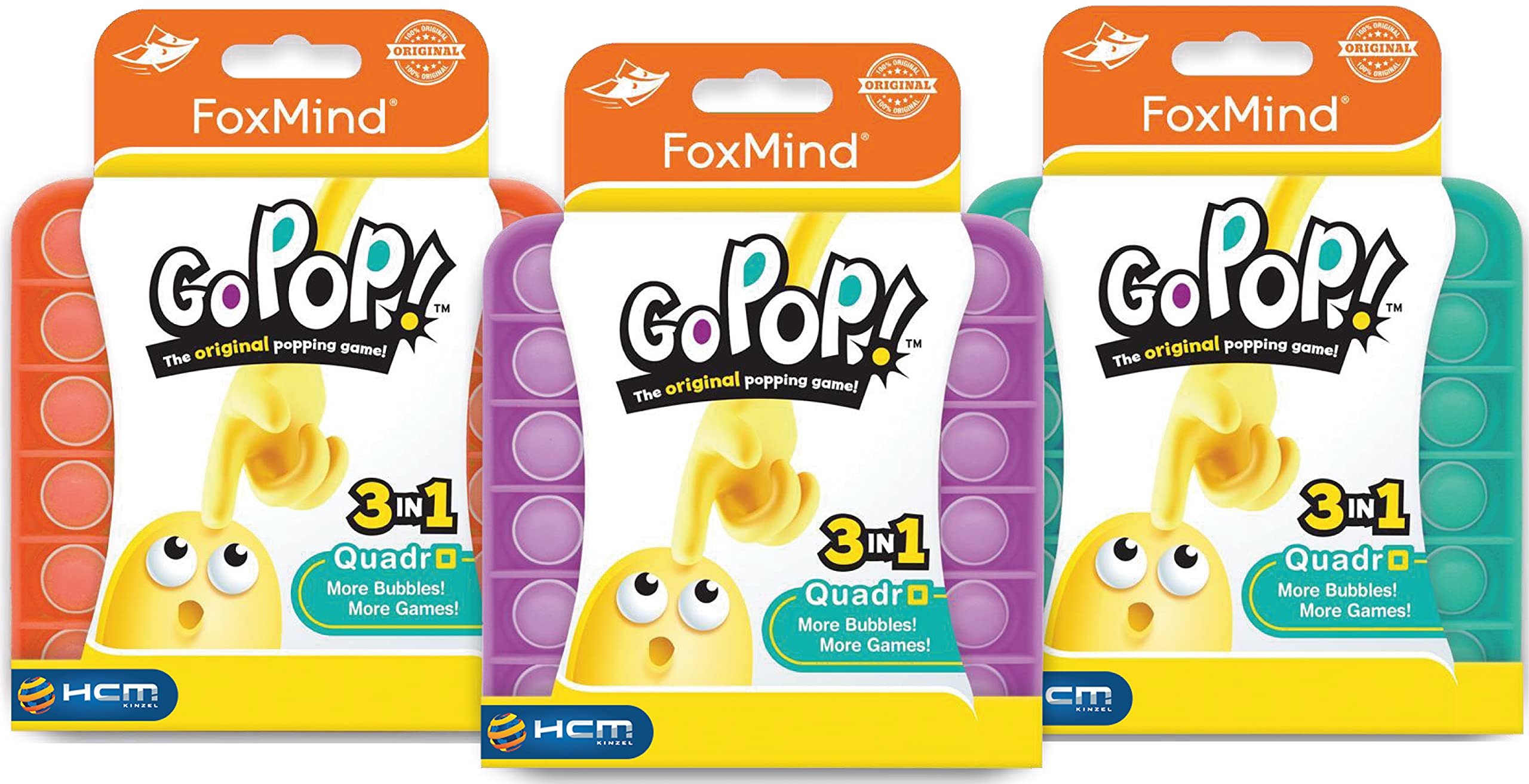 HCM Kinzel GoPop™ Quadro - The Original - Trend Fidget, Bubble, Push Pop, Travel Game, Logic Game, Everyday Stress, Anxiety, 55184