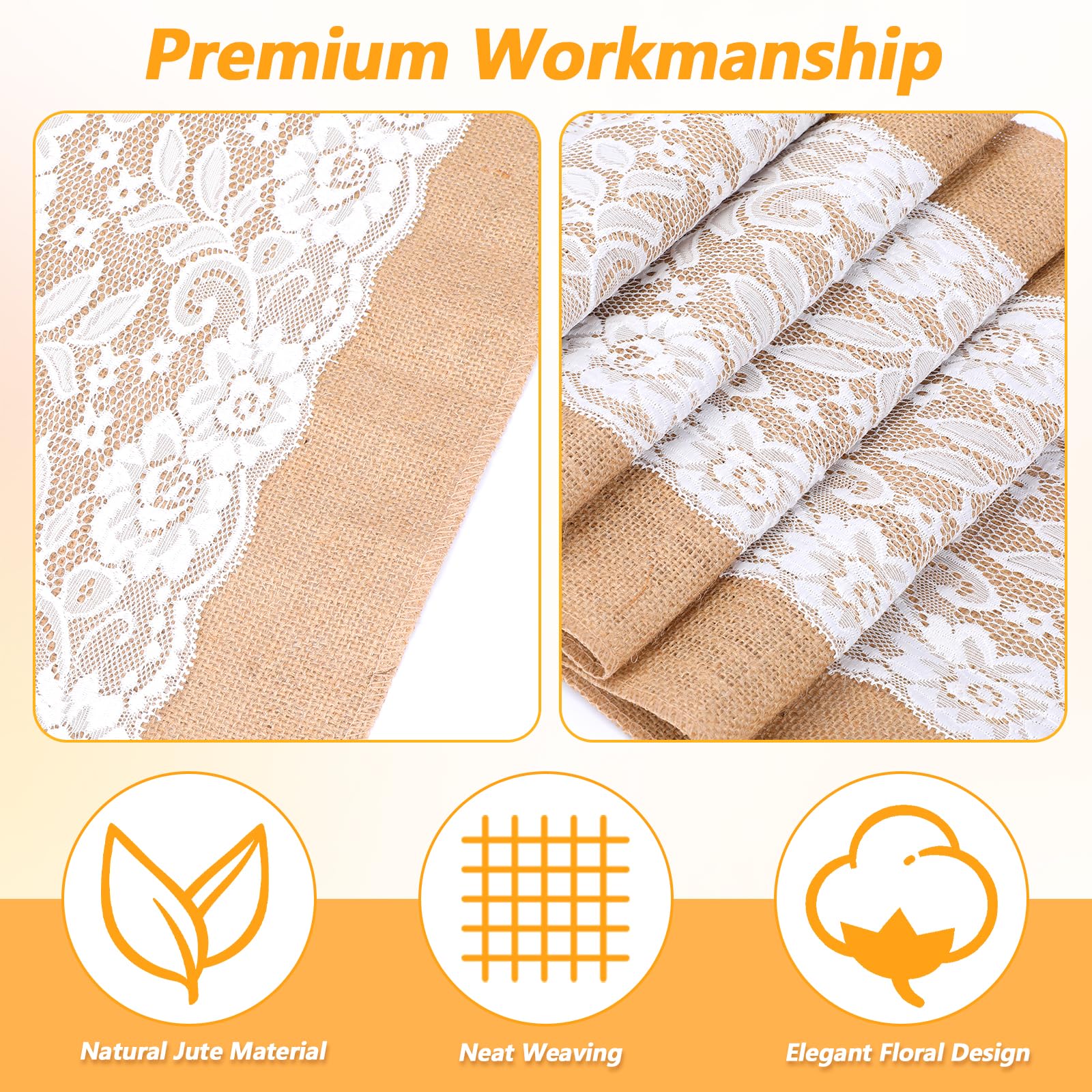 Lot de 6 chemins de table rustiques en toile de jute naturelle pour table de style rustique et rustique pour fête d'anniversaire, Thanksgiving, mariage, Noël, décoration de tables de cuisine, 30,5 x