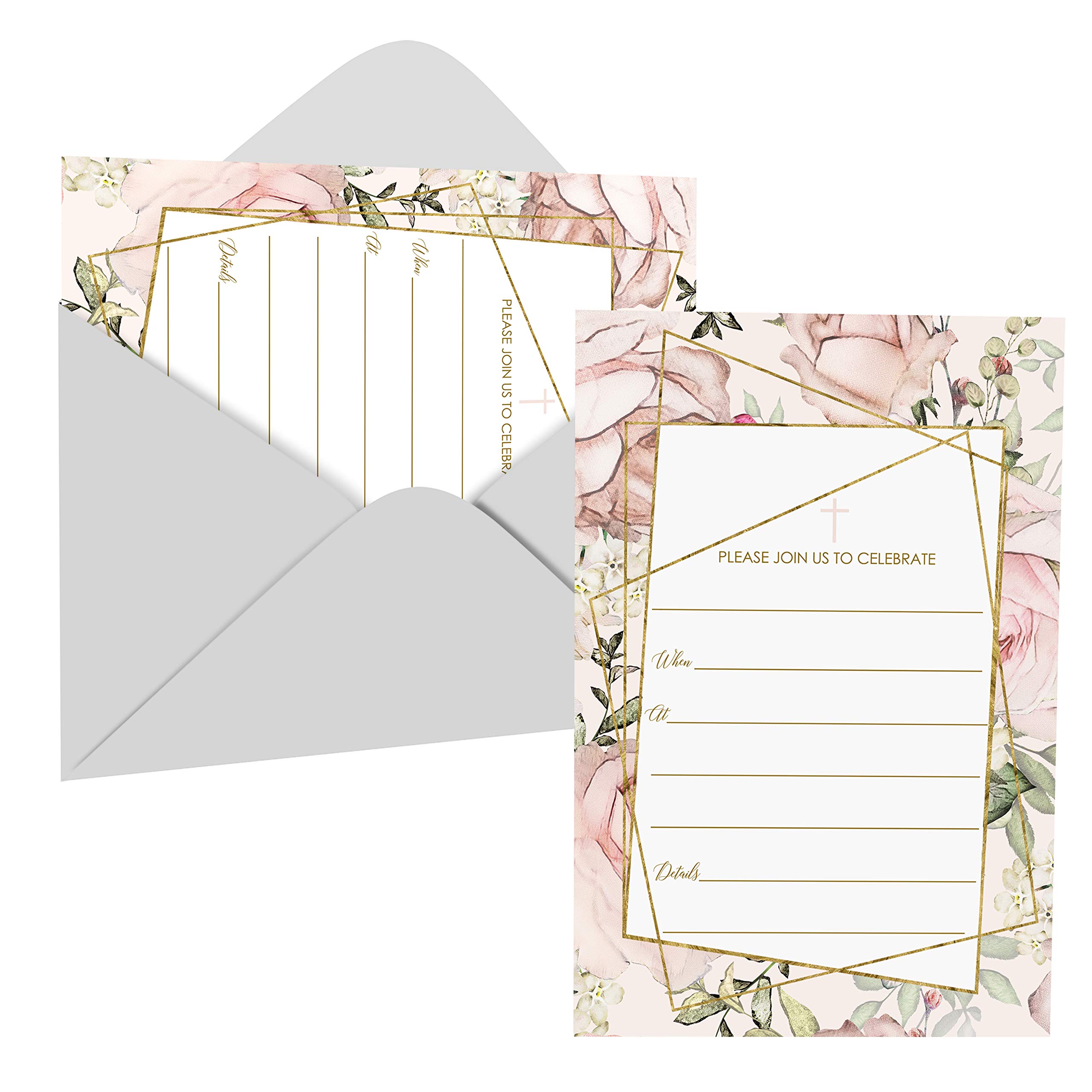 Buy Rose and Gold Baptism Invitations with Envelopes (25 Pack