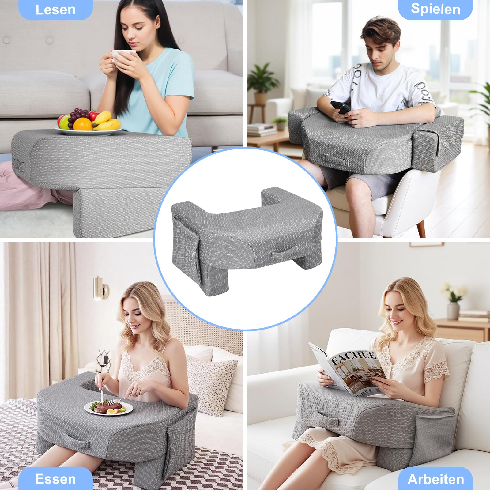 Babenest Coussin de lecture en éponge 26D - Coussin de lecture pour livres, lecture, coussin de bureau pour adultes, à placer dans le lit, le sol, le canapé (couche d'air gris)