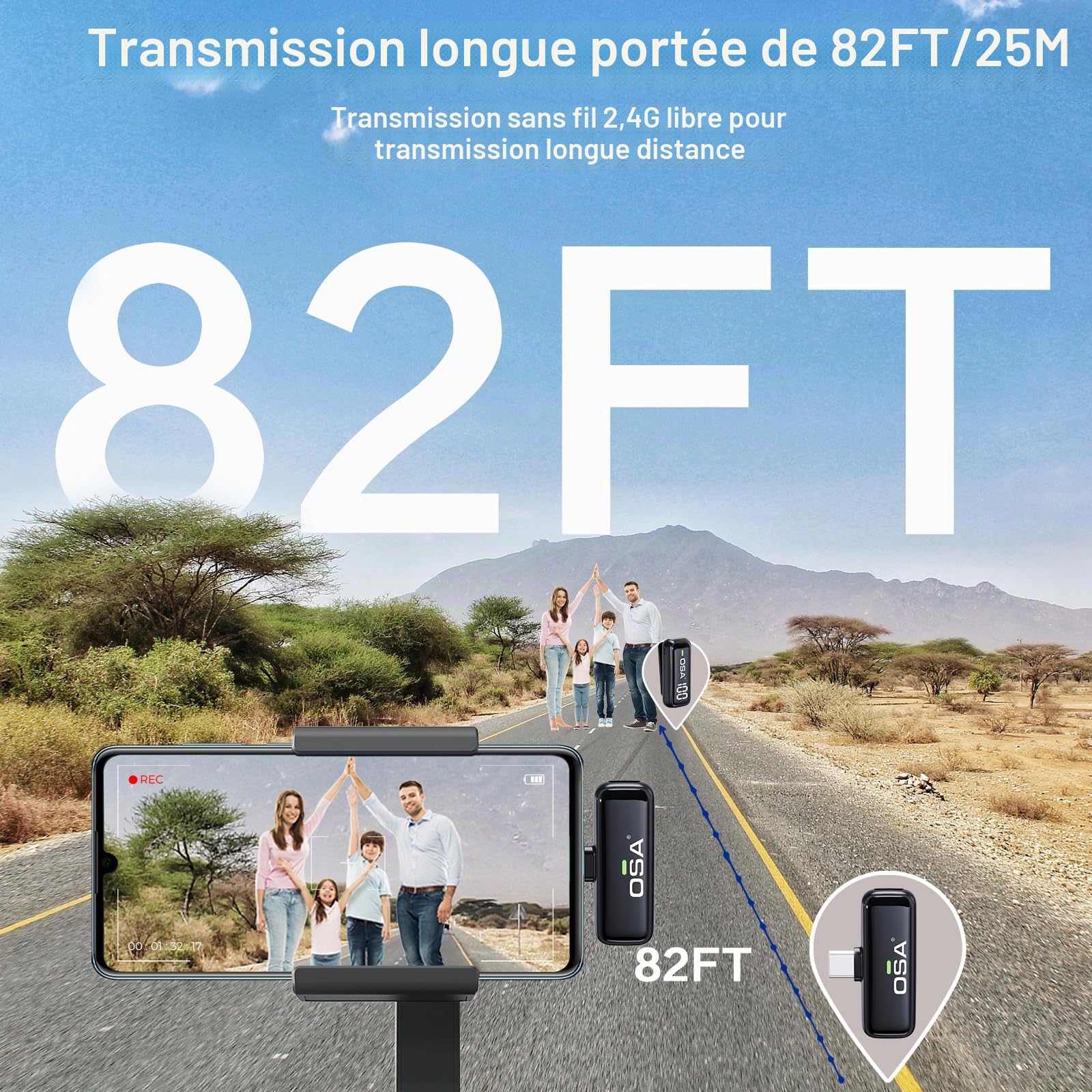 OSA Lot de 2 Microphones Lavalier pour téléphone avec étui de Chargement et émetteur Affichage numérique – pour iPhone, iPad, Android, Enregistrement, Enregistrement vidéo Professionnel