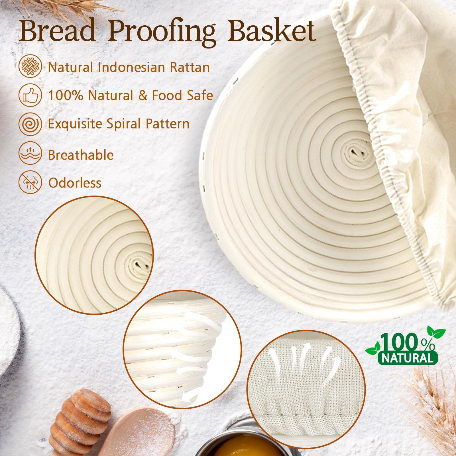 HMASYO Sauerteig Starter Set mit 2 Brot Gärkorb Set (23 & 25 cm) und Starterglas - Komplettes Sourdough Starter Kit Brotbackzubehör Einsteigerset - Praktisch für Anfänger & Geschenkidee