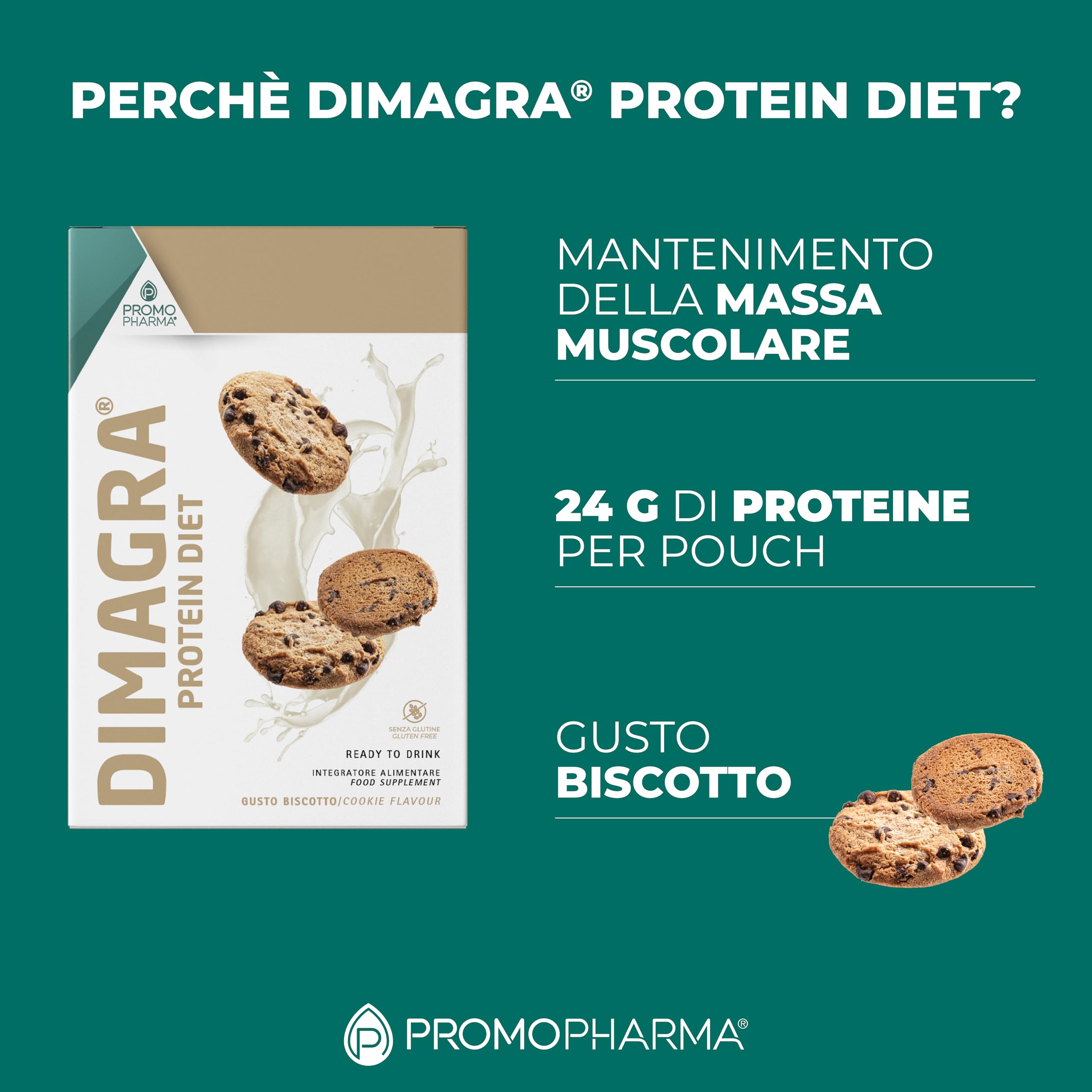 Dimagra Protein Diet - Integratore Proteico Pronto da Bere per Dieta Chetogenica e Controllo del Peso - Low Carb, Alto Contenuto Proteico - Gusto Biscotto - 7 Pouch da 220 g