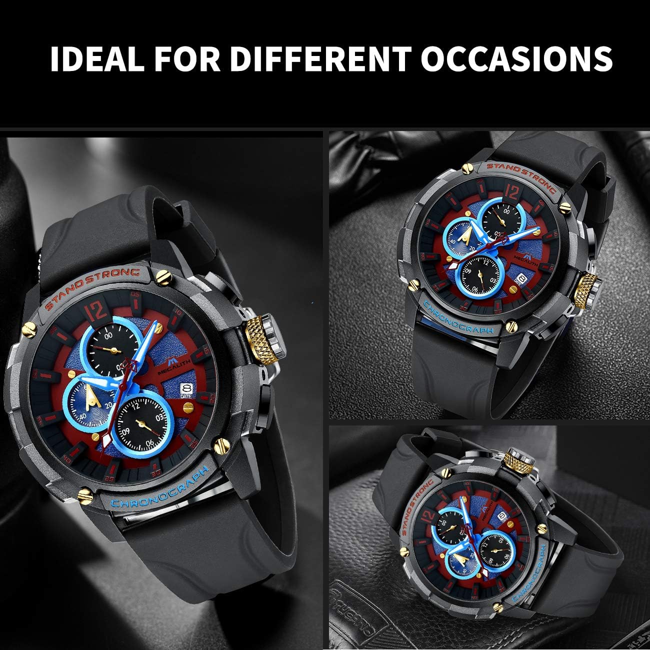Buy MEGALITH Men's Watch 50mm Rubber Chronograph Waterproof Large Face