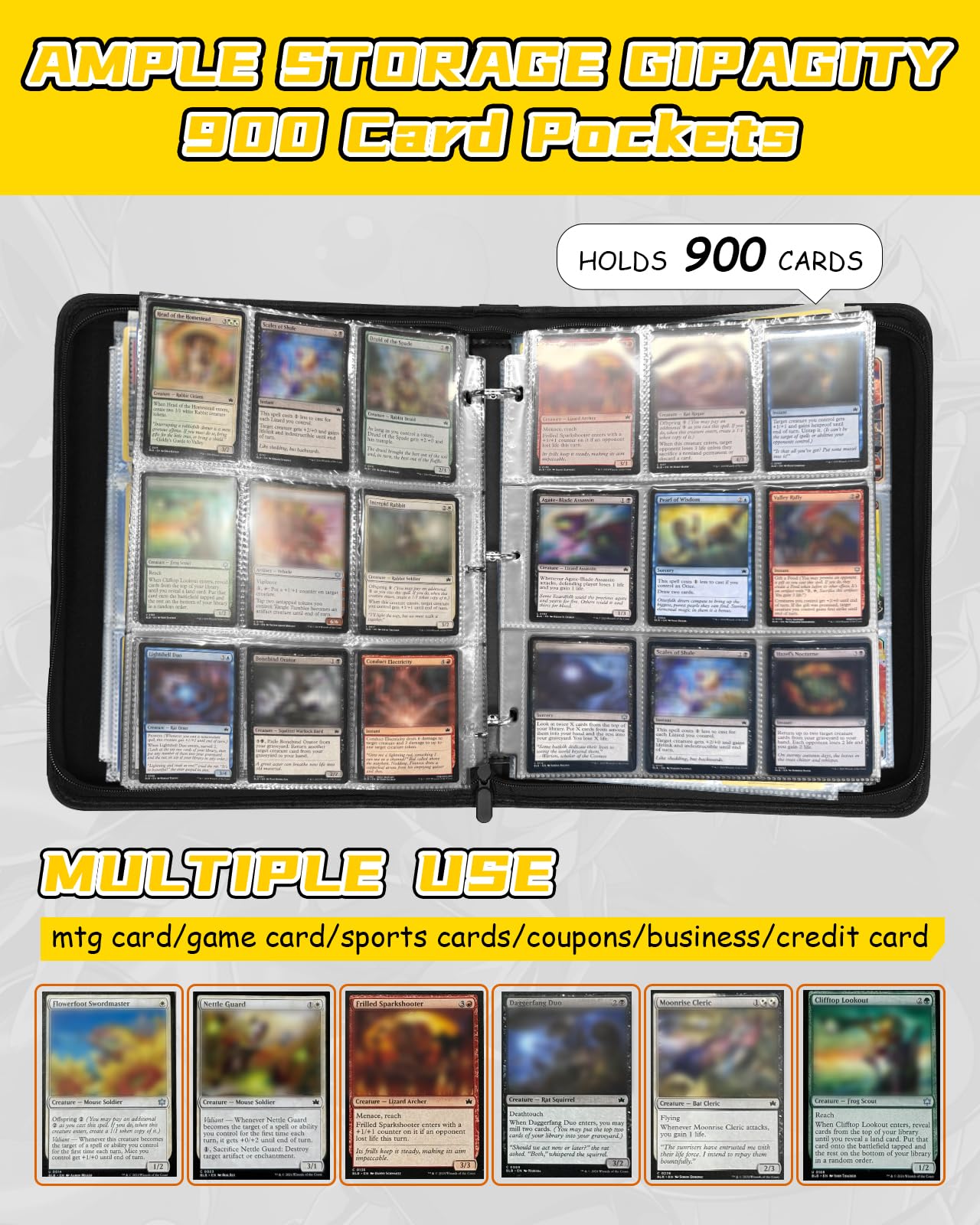 9 kieszonkowych segregatorów na karty MTG, TCG, karty do gier mieści 900 kart, kolekcja kart kolekcjonerskich, segregator z zamkiem błyskawicznym, dla mężczyzn, chłopców, nastolatków