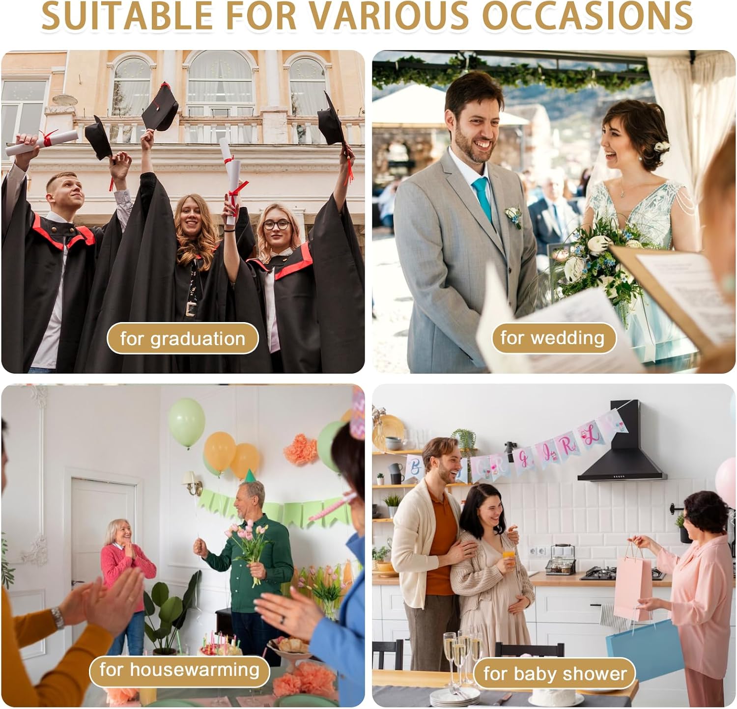 Congratulations Cards with Envelopes, Bulk Pack of 50 and Matching Stickers, Cheers and Fireworks Pattern Minimalistic Design for Graduation, Wedding, Business and Milestone Celebrations - Image 5