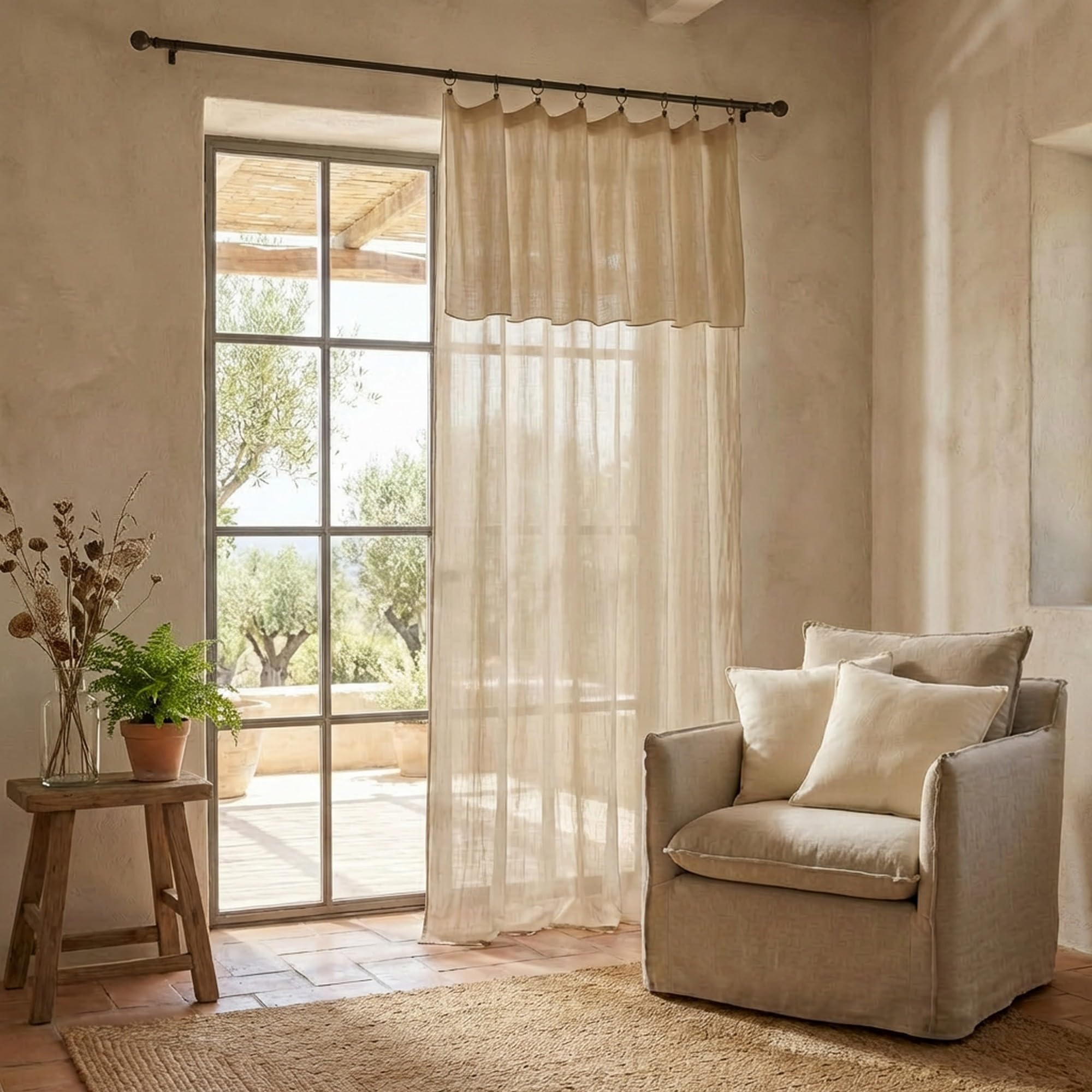 Rideau Ajustable 140x300 cm Gaze de Coton Naturel