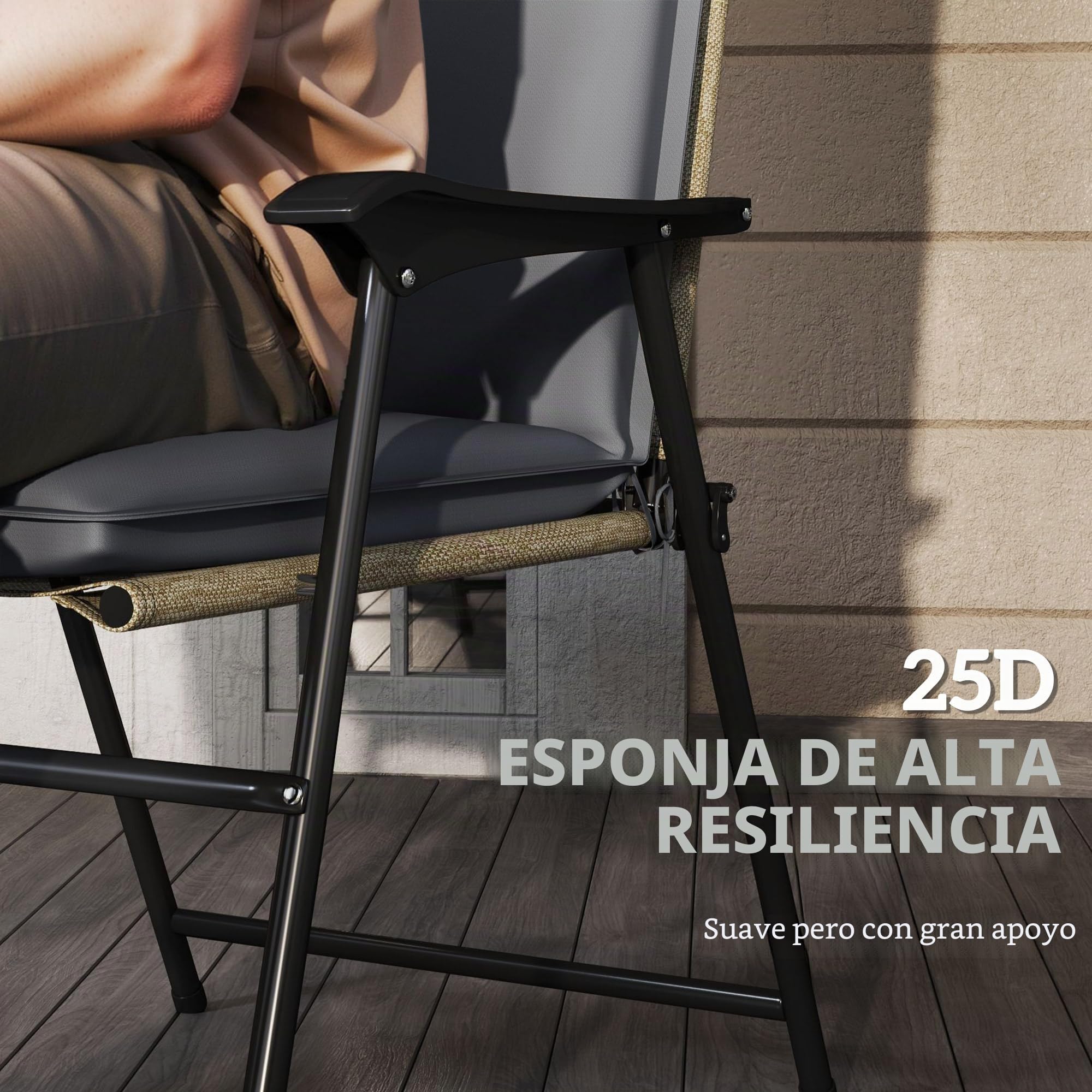 Outsunny Juego de 4 Cojines para Silla de Exterior Respaldo Alto cojín Lazos y Banda Ajustable Tejido teñido en Hilo antidesteñido UPF50+ para jardín terraza balcón 124x50x5cm Gris