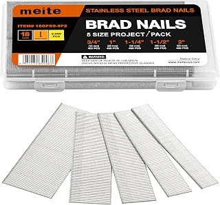 meite 18 Gauge Stainless Steel Brad Nails: 5 Sizes Assortment (3/4" to 2"), 2000 Count for Pneumatic Electric Nailers