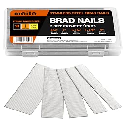 meite 18 Gauge Stainless Steel Brad Nails, Assorted 5 Sizes (3/4",1", 1-1/4", 1-1/2", 2") Universal Finish Nails for Pneumatic, Electric 18GA Brad Nail Gun Nailer, Multi-Pack 2,000-Count