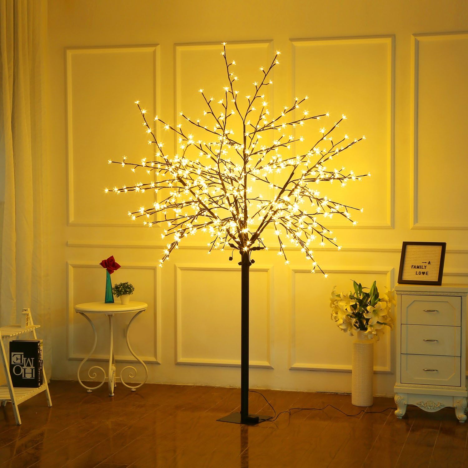 Bolylight LED Cherry Blossom Tree 8ft 600L LED with Light Controller Decoration Lighted Tree for Bedroom/Party/Wedding/Office/Home Indoor and Outdoor Use Warm White