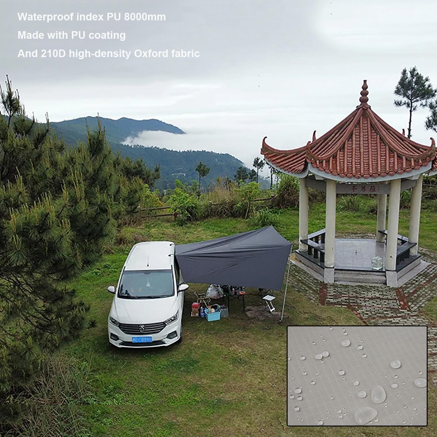 SUV-Hecktür-Zelt - 200x300cm, Schwarz Universelles Camping-Auto-Markise, Sonnensegel Wohnwagen Wasserdicht 8000mm & UPF 50+,Tragbares Heckklappenzelt, Auto Camping Ausrüstung