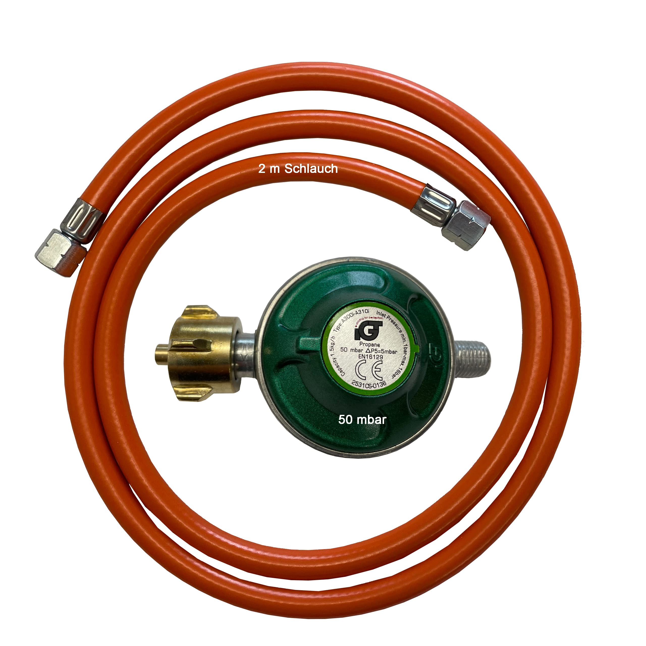 3-Fuß Hockerkocher Gaskocher 10,5 kW - Campingkocher mit Piezozündung, Zündsicherung, 2 m Schlauch, 50 mbar Druckregler & Gasflaschenschlüssel
