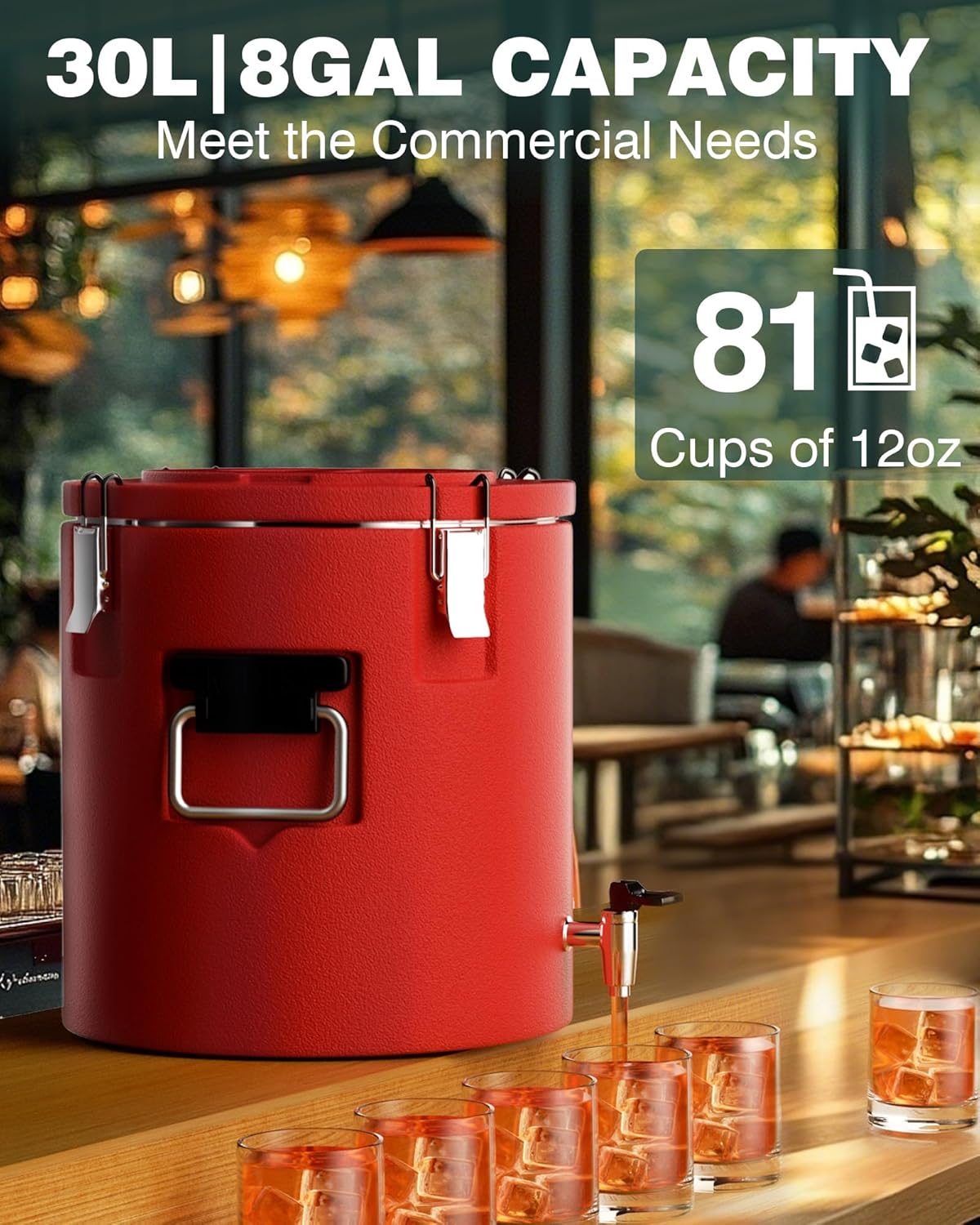 WantJoin Insulated Beverage Dispenser - 8 Gallon Hot and Cold Drink Container with 304 Stainless Steel Interior, for Iced Coffee Juice Chocolate Tea Milk Restaurant Party Sports Camping