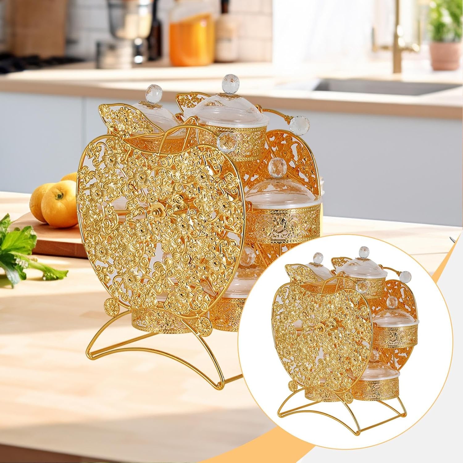 KRDPMV フルーツプレート ゴールド 回転式 サービングディッシュトレイ アイアンオーナメント ケーキスタンド スナック