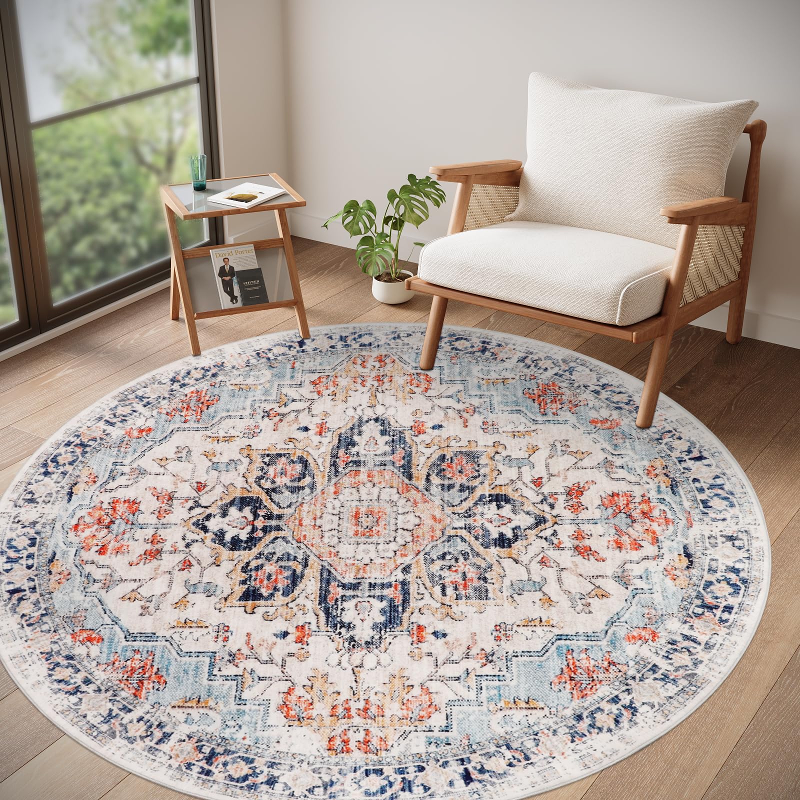 Homcomodar Alfombra Redonda Lavable 160cm Azul Alfombra Pequeña Alfombras Pelo Corto Lavables Alfombra de Habitacion Infantil Salon