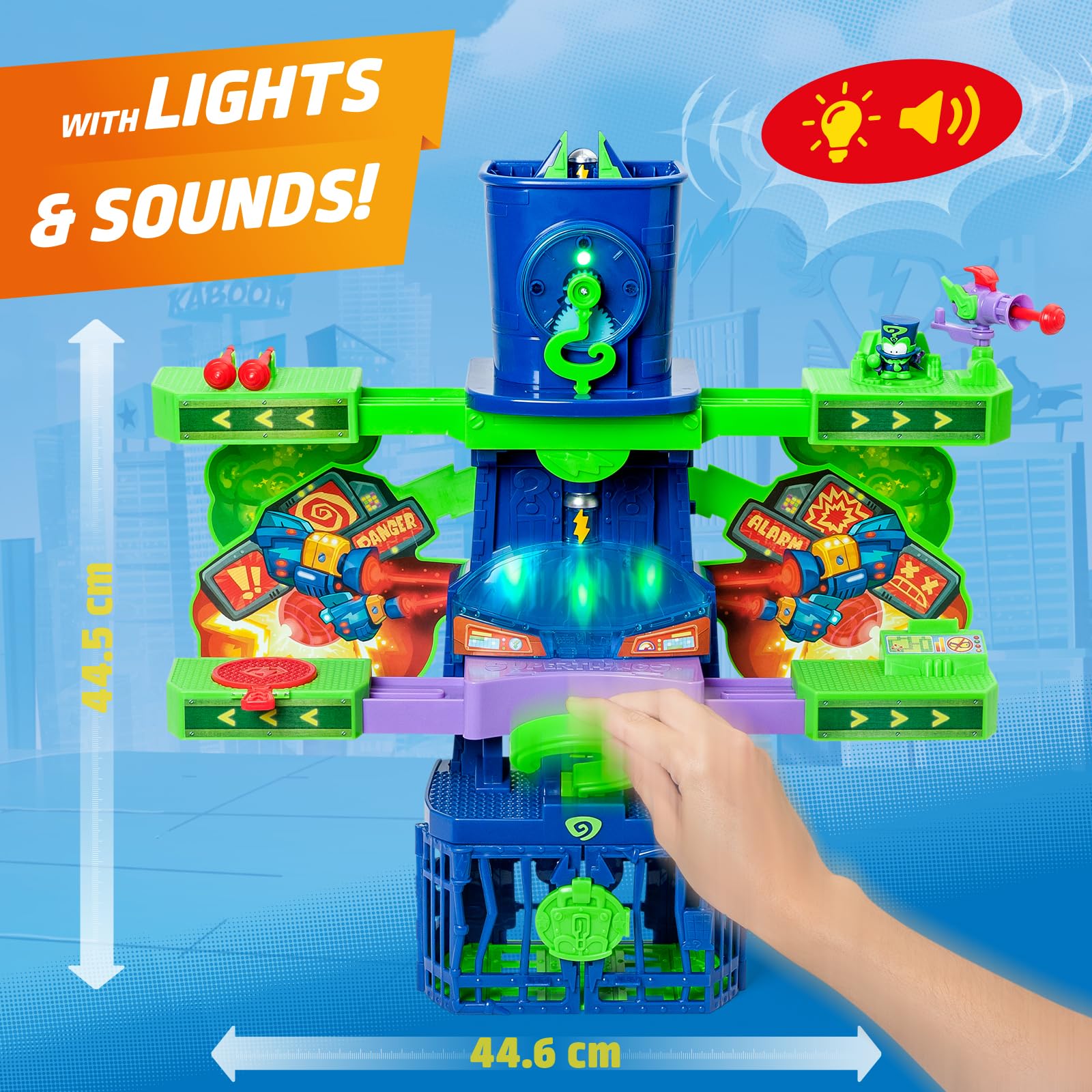 SUPERTHINGS KAZOOM POWER -Playset Enigma Tower.Wieża Enigmy z serialu telewizyjnego Klanu "Kazoom Power".Zawiera 1 Wieża,1 Ekskluzywna Enigma,1 Samolot,1 więzienie,1 katapulta,1 wyzwalacz, pociski