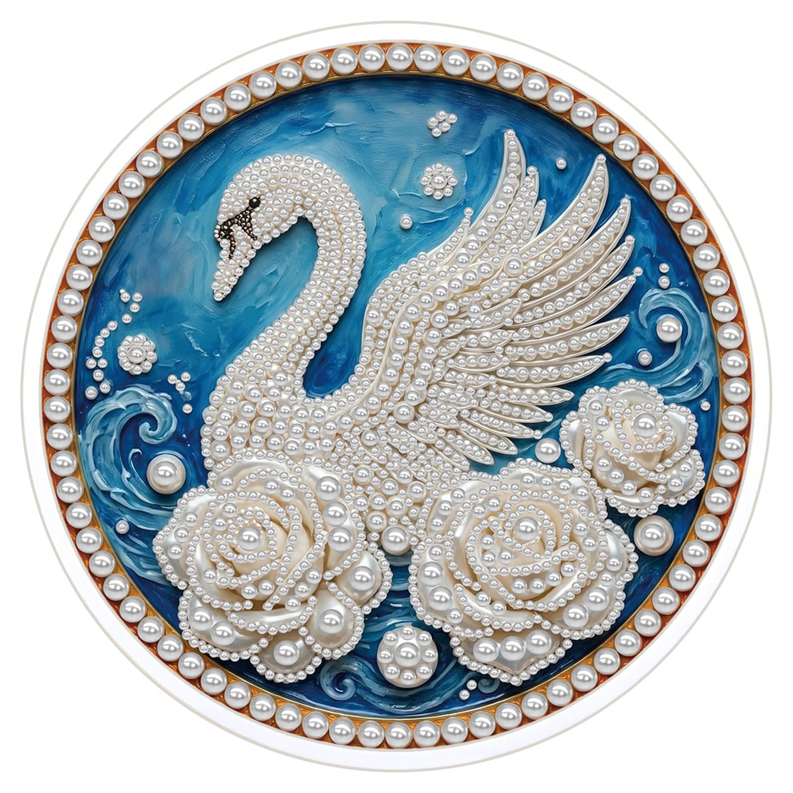 POETRYDRAW Swan DIY Pearl Painting Kit with Round Frame & Tassel 9.25x9.25inch Pearl Painting Art Kits Pearl Dot Painting for Adults Beginners Home Wall Decor