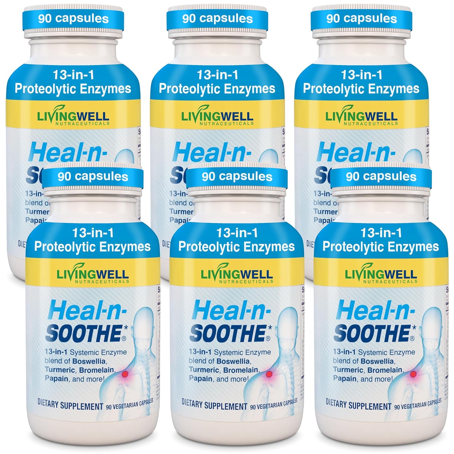 HEAL-N-SOOTHE Joint Supplement Proteolytic Enzymes Formula with Bromelain Papain Boswellia Turmeric Ginger Joint Mobility Muscle Flexibility Healthy Circulation