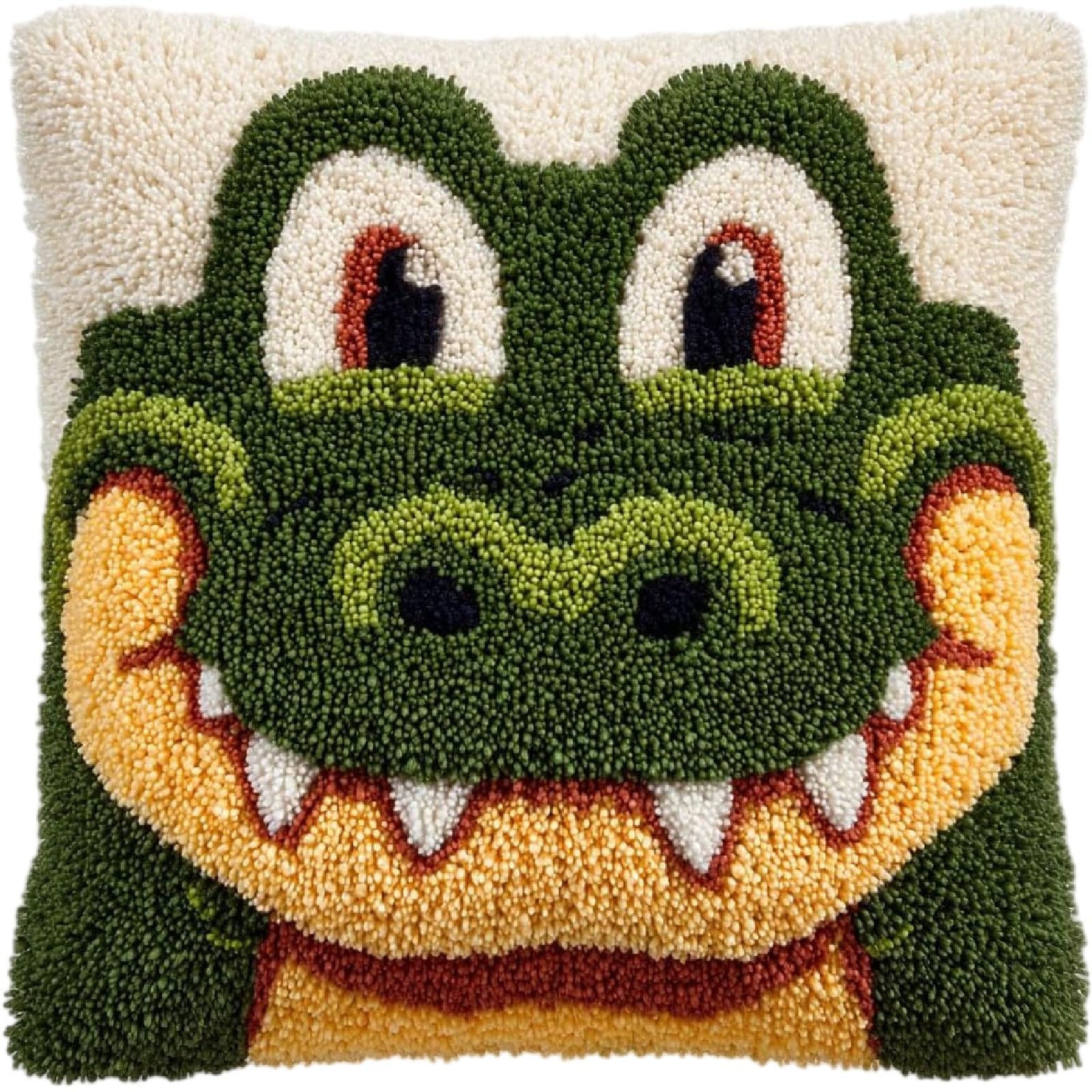 ZUHK Cute Pattern Latch Hook Pillow Kit 43x43cm - Needlework Embroidery for Begineer and Adults, fit for Sofa Cushion Decoration (Crocodile)