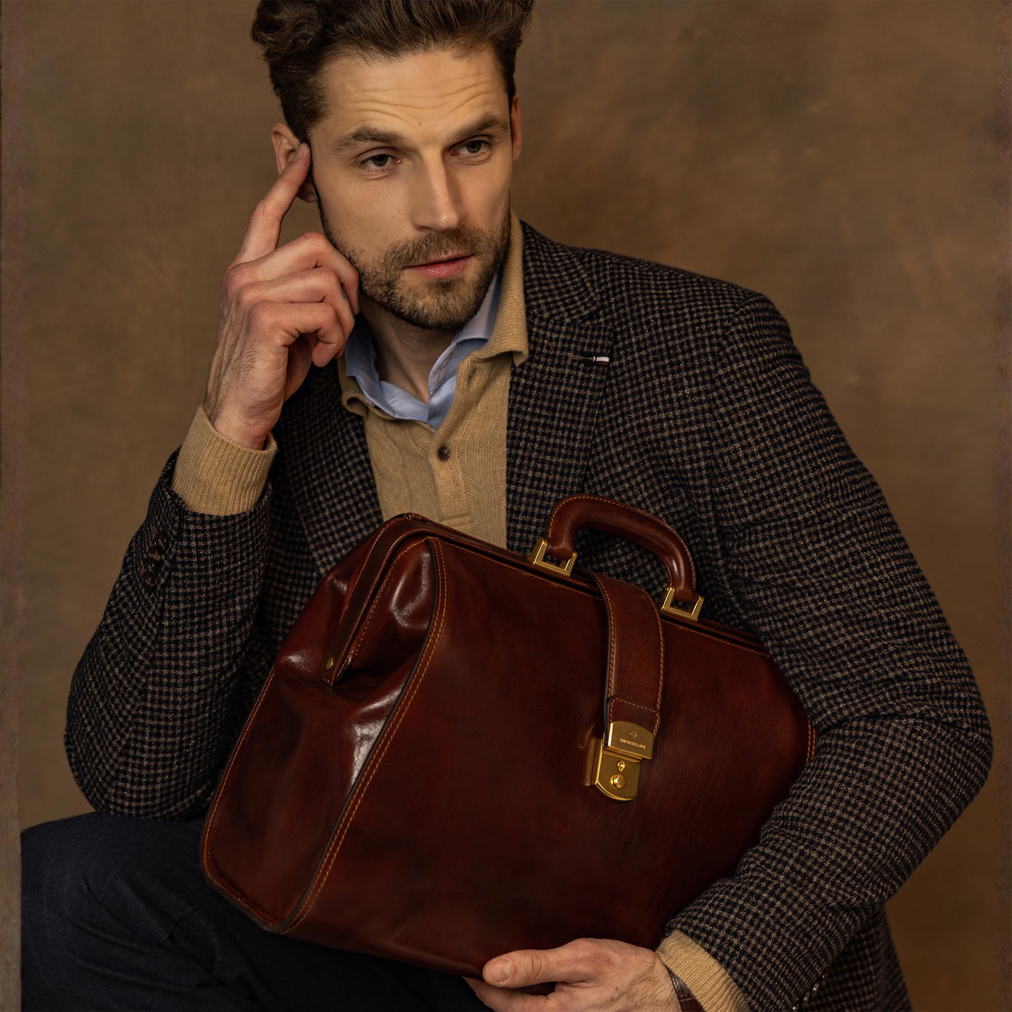 Time Resistance Maletín de Médico de Cuero - Maletín Médico Italiano Hecho a Mano - Bolso de Mano de Estilo Vintage