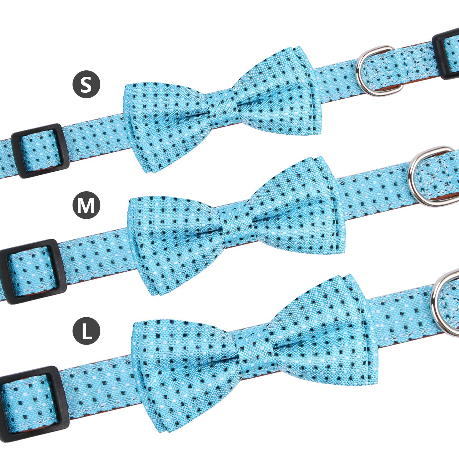 Rhea Rose Bow Tie Dog Collar Checkered Pattern Sky Blue with Bowtie for Boy Girl Dogs Large, C1_Checkered_Sky Blue - Image 4