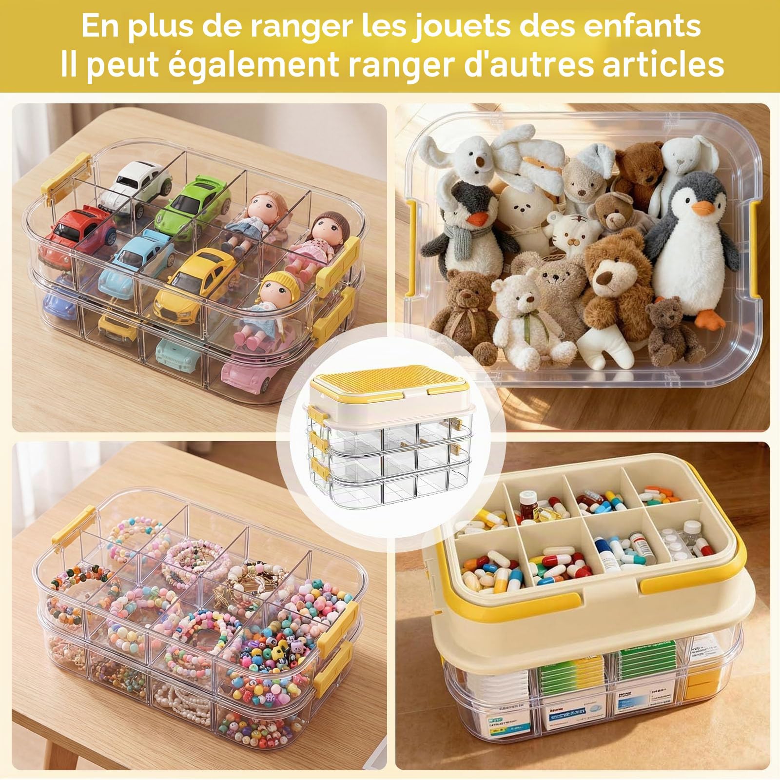 Boite Rangement pour Lego Briques, Empilable Boite de Rangement avec Couvercle pour Lego Briques pour Chambres d'enfants, Maison et Voyages