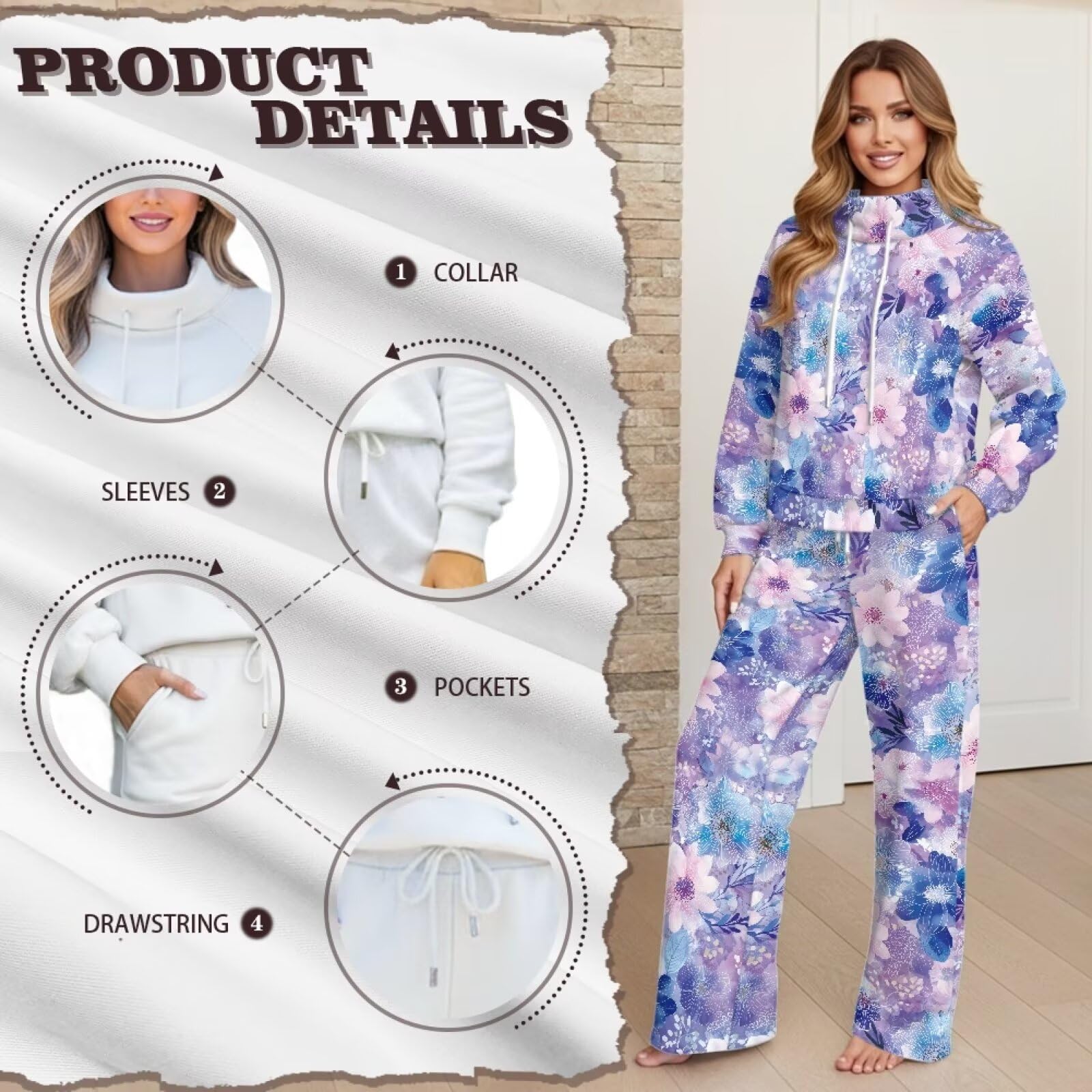 SEANATIVE Damskie 2 szt. Stroje Ponadwymiarowy dres z szyją Dres z szerokimi nogawkami Spodnie dresowe Jesień Lounge Plus Size Odzież sportowa
