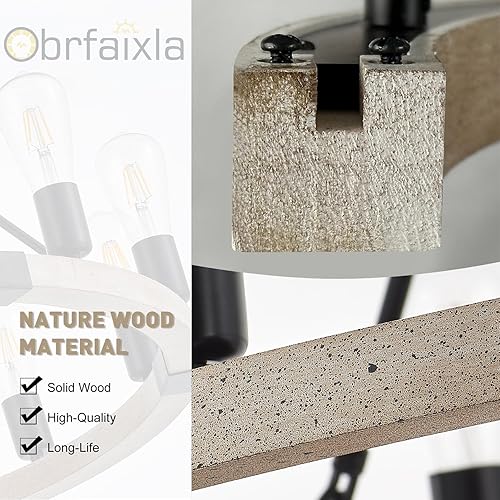 Miniatura 2 de Candelabro de madera de 12 luces con ruedas de carro, casa de campo, 31.5 pulgadas, color negro y crema, lámpara colgante para sala de estar,