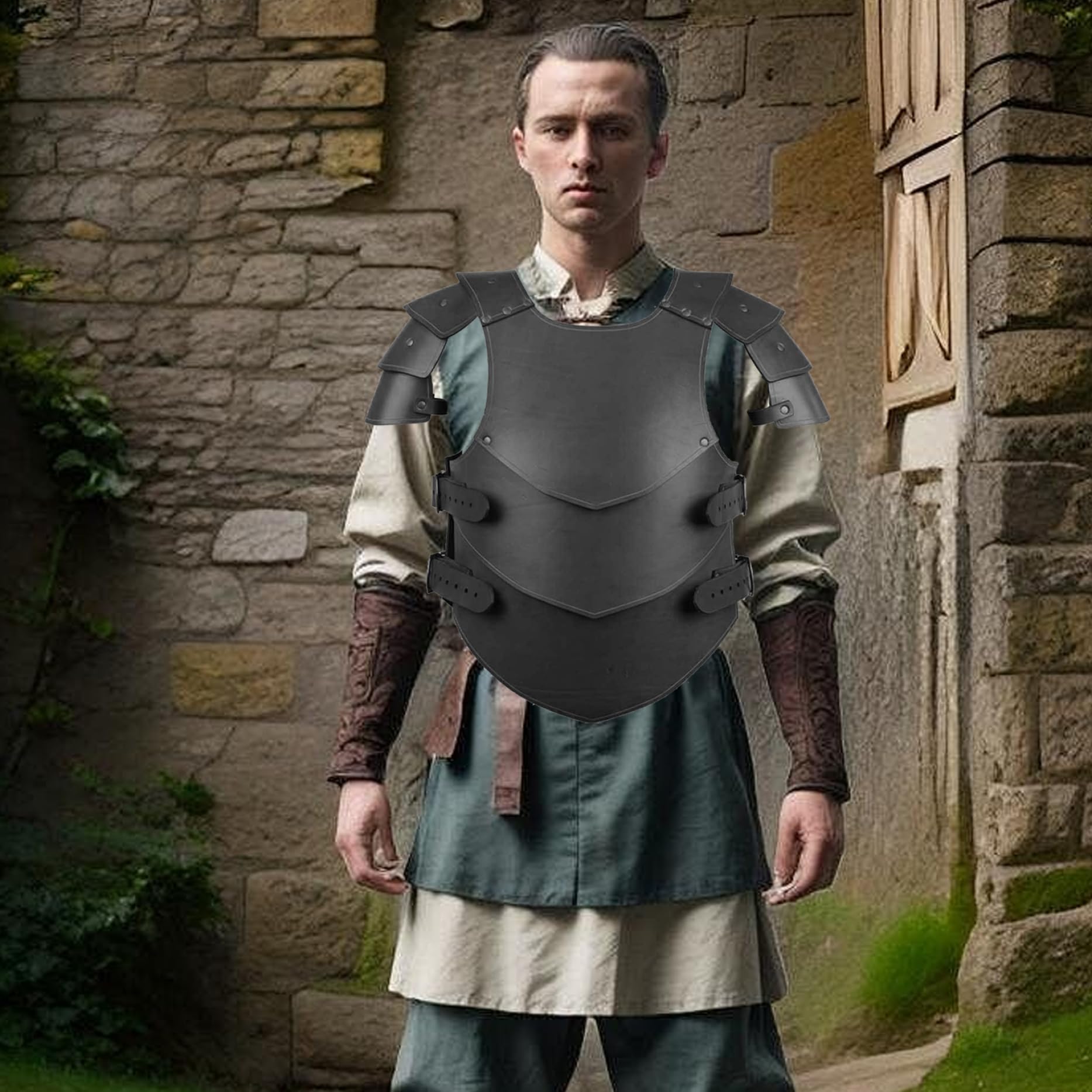 Armure médiévale en Cuir PU réglable Viking Hommes Renaissance Cosplay Chevalier Plastron pour Halloween