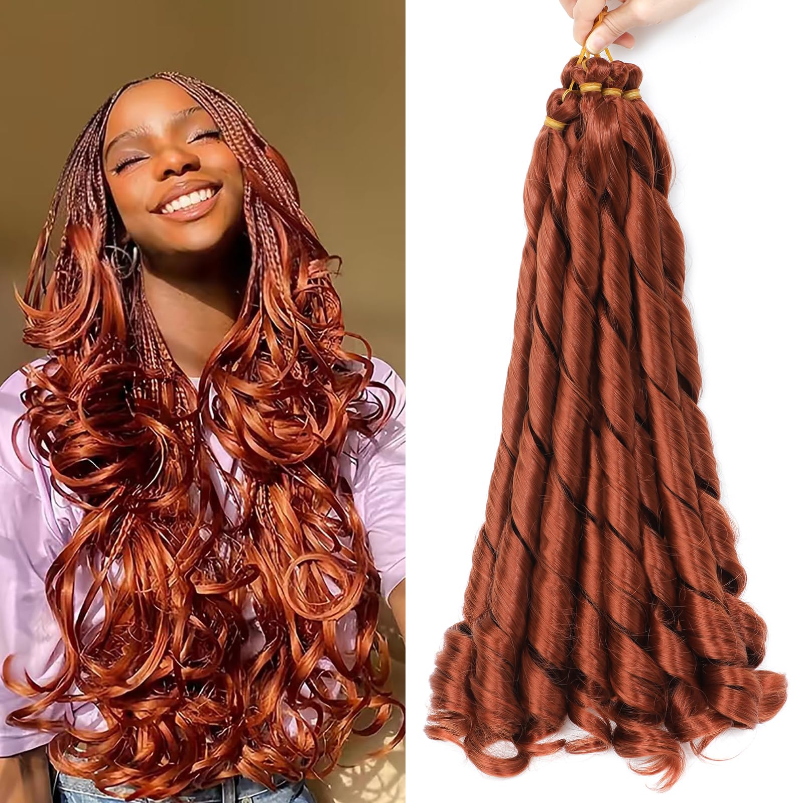 French Curly Braiding Hair for Box Braids 22 inch Loose Wave Braiding Hair Pre Stretched Bouncy Braiding Crochet Spiral Curl Synthetic Extensions for Women (350#