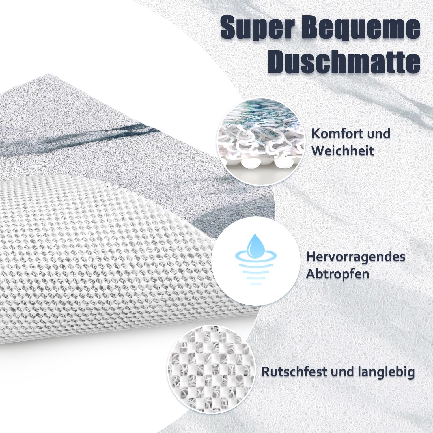 Tapis de douche antidérapant, 60 x 80 cm : tapis de bain doux et confortable, avec trous d’évacuation de l’eau. Tapis de massage en PVC et luffa, antidérapant, pour douche. Séchage rapide.